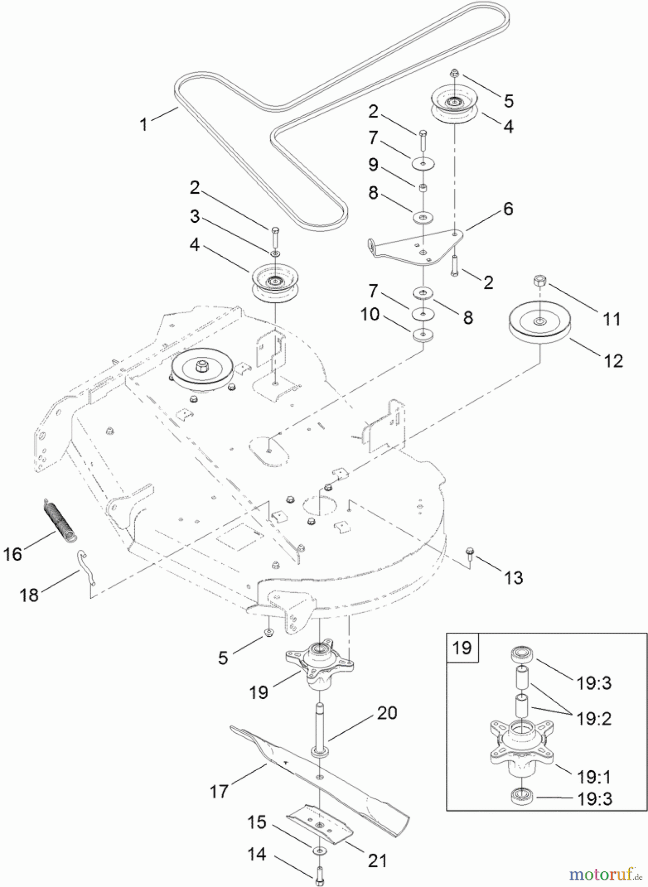 Toro Neu Mowers, Zero-Turn 74640 (4260) - Toro TimeCutter MX 4260 Riding Mower, 2012 (SN 312000001-312999999) 42 INCH DECK, BELT AND BLADE ASSEMBLY
