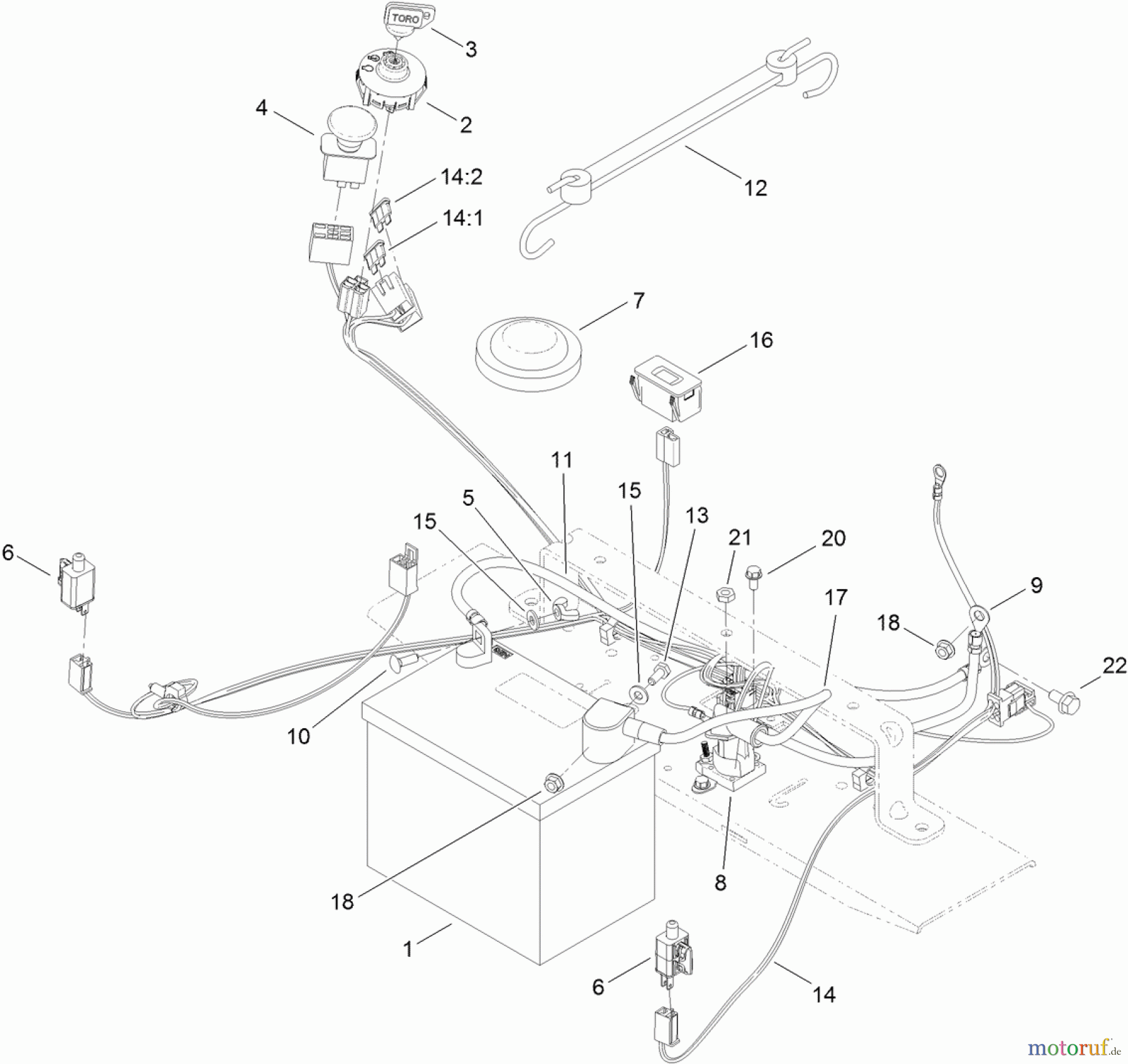  Toro Neu Mowers, Zero-Turn 74640 (4260) - Toro TimeCutter MX 4260 Riding Mower, 2012 (SN 312000001-312999999) BATTERY AND ELECTRICAL ASSEMBLY
