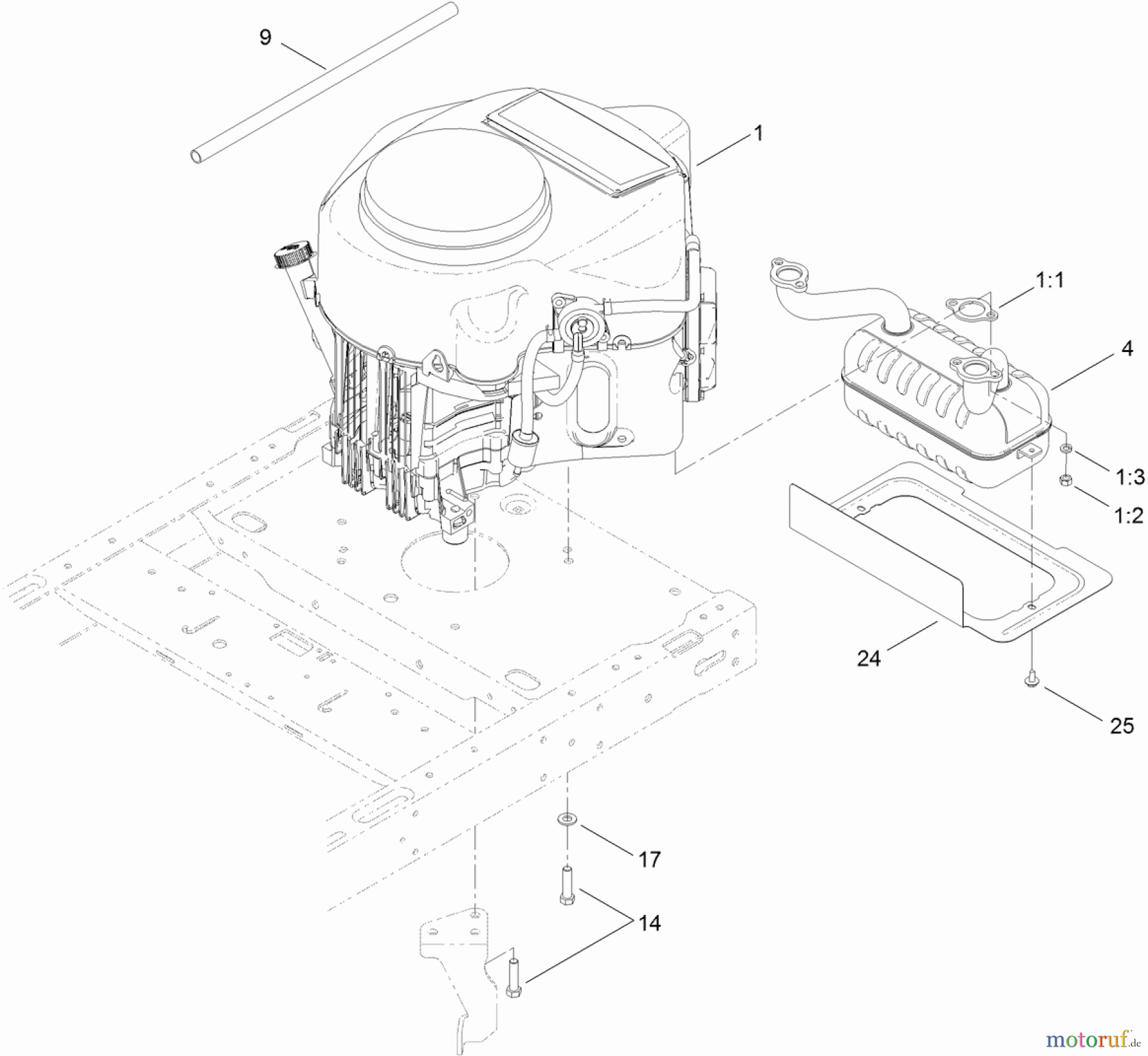 Toro Neu Mowers, Zero-Turn 74640 (4260) - Toro TimeCutter MX 4260 Riding Mower, 2012 (SN 312000001-312999999) ENGINE AND MUFFLER ASSEMBLY