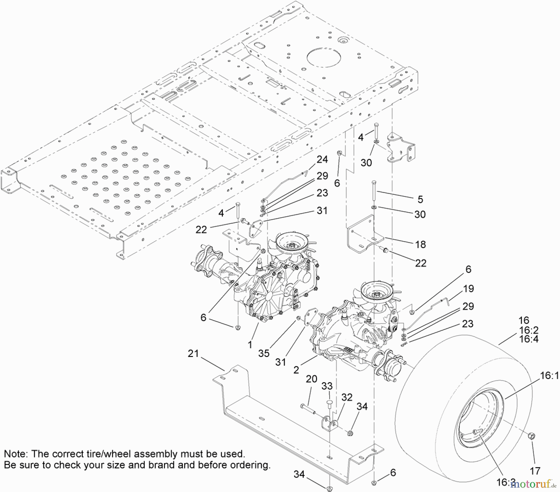  Toro Neu Mowers, Zero-Turn 74641 (5060) - Toro TimeCutter MX 5060 Riding Mower, 2012 (SN 312000001-312999999) HYDRO TRANSAXLE DRIVE AND REAR WHEEL ASSEMBLY