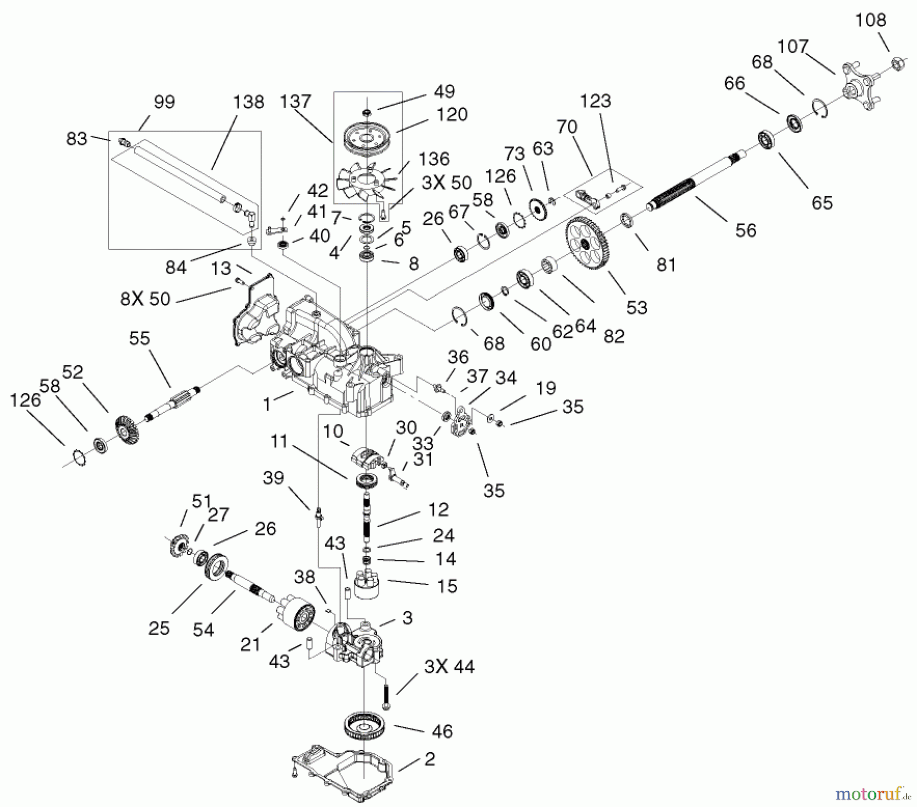 Toro Neu Mowers, Zero-Turn 74701 (Z17-52) - Toro Z17-52 TimeCutter Z Riding Mower, 2001 (210000001-210999999) LEFT HAND HYDRO TRANSAXLE ASSEMBLY NO. 100-7361