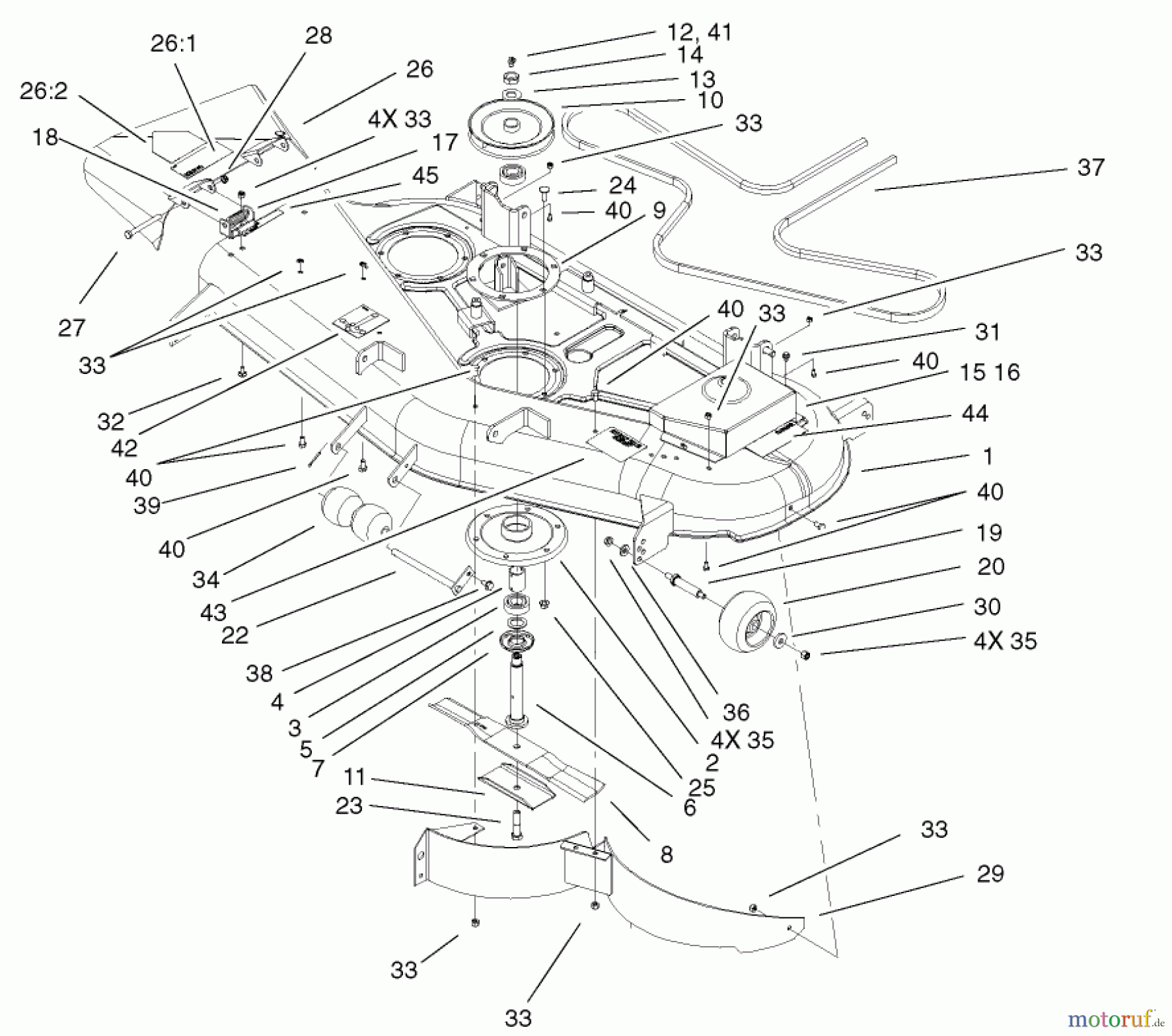  Toro Neu Mowers, Zero-Turn 74701 (Z17-52) - Toro Z17-52 TimeCutter Z Riding Mower, 2002 (220000001-220999999) DECK ASSEMBLY
