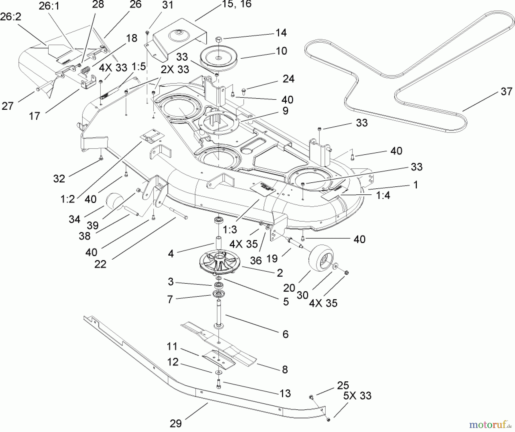 Toro Neu Mowers, Zero-Turn 74702 (18-52ZX) - Toro 18-52ZX TimeCutter ZX Riding Mower, 2004 (240000001-240000199) 52IN DECK ASSEMBLY