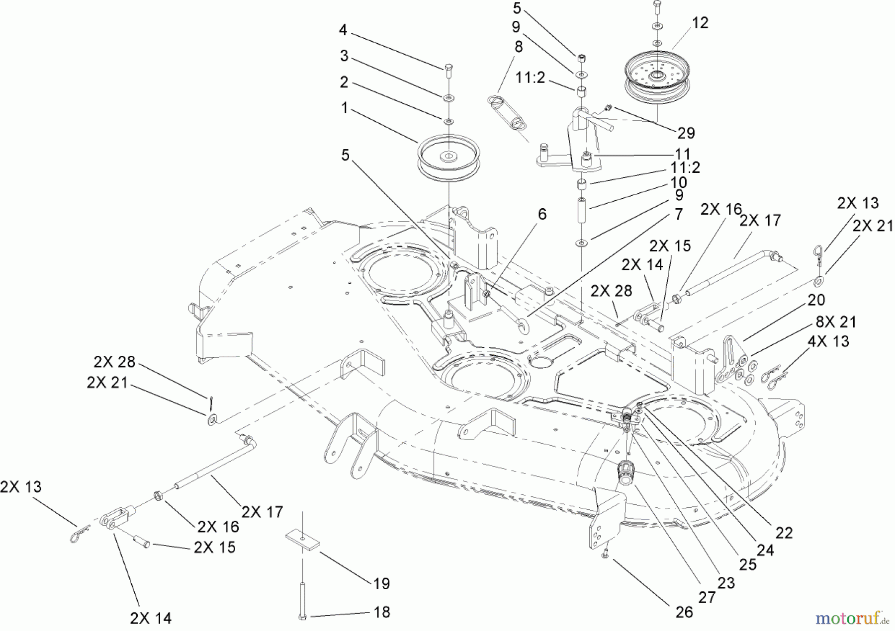 Toro Neu Mowers, Zero-Turn 74702 (18-52ZX) - Toro 18-52ZX TimeCutter ZX Riding Mower, 2004 (240000001-240000199) 52IN DECK BELT DRIVE AND LIFT SYSTEM ASSEMBLY