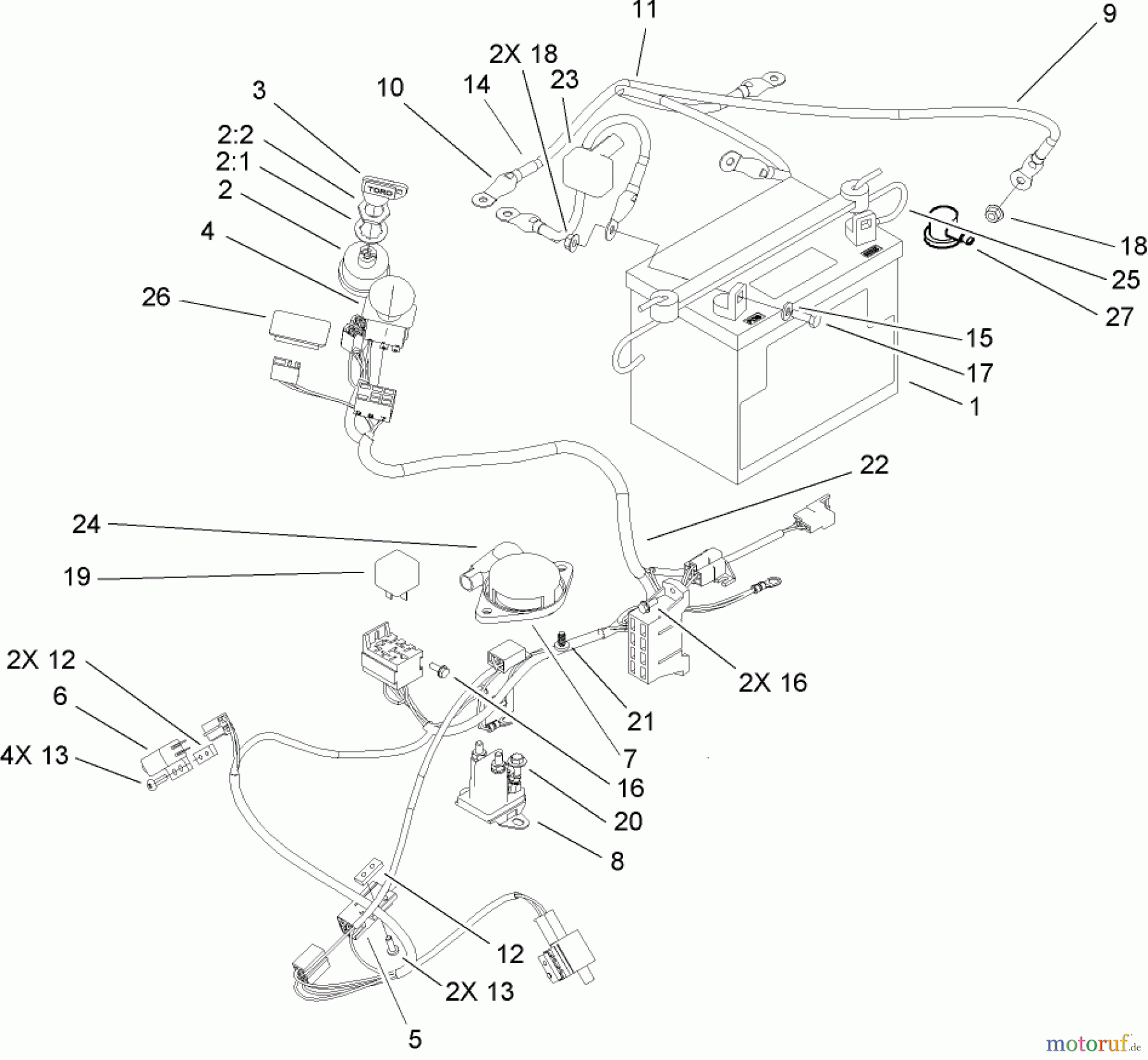 Toro Neu Mowers, Zero-Turn 74702 (18-52ZX) - Toro 18-52ZX TimeCutter ZX Riding Mower, 2004 (240000001-240000199) ELECTRICAL SYSTEM ASSEMBLY