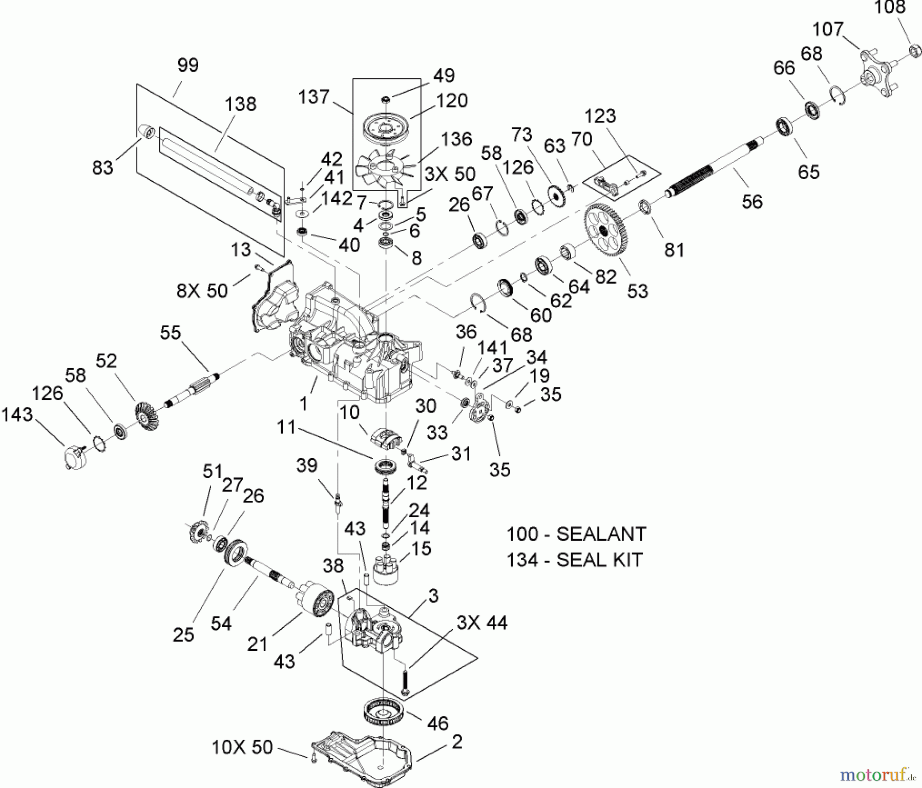 Toro Neu Mowers, Zero-Turn 74702 (18-52ZX) - Toro 18-52ZX TimeCutter ZX Riding Mower, 2004 (240000001-240000199) LH HYDRO TRANSAXLE ASSEMBLY NO. 107-1709