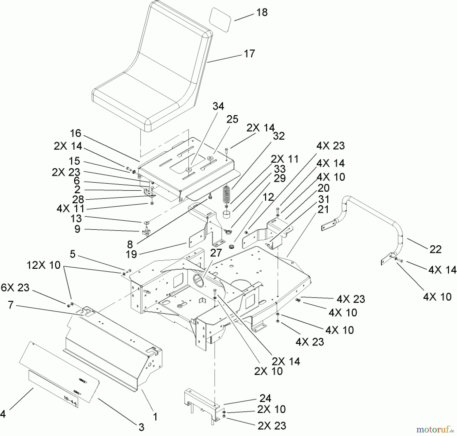 Toro Neu Mowers, Zero-Turn 74702 (18-52ZX) - Toro 18-52ZX TimeCutter ZX Riding Mower, 2004 (240000001-240000199) MAIN FRAME ASSEMBLY