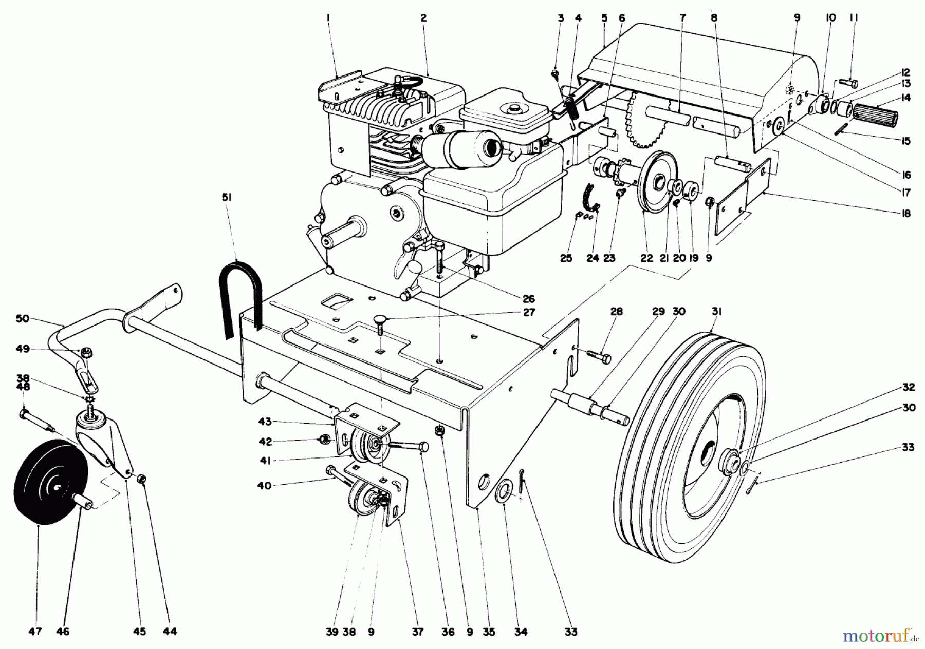 Toro Neu Blowers/Vacuums/Chippers/Shredders 62911 - Toro 5 hp Lawn Vacuum, 1974 (4000001-4999999) ENGINE AND BASE ASSEMBLY (MODEL 62922)