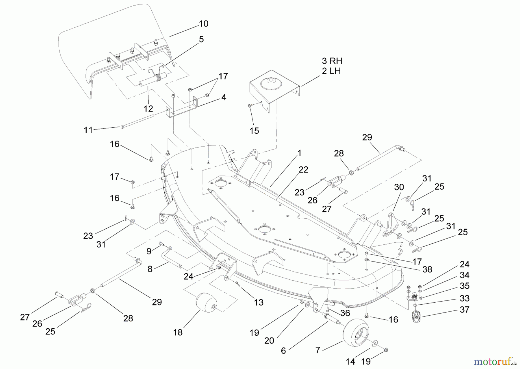  Toro Neu Mowers, Zero-Turn 74704 (ZX480) - Toro TimeCutter ZX480 Riding Mower, 2005 (250000001-250999999) DECK ASSEMBLY