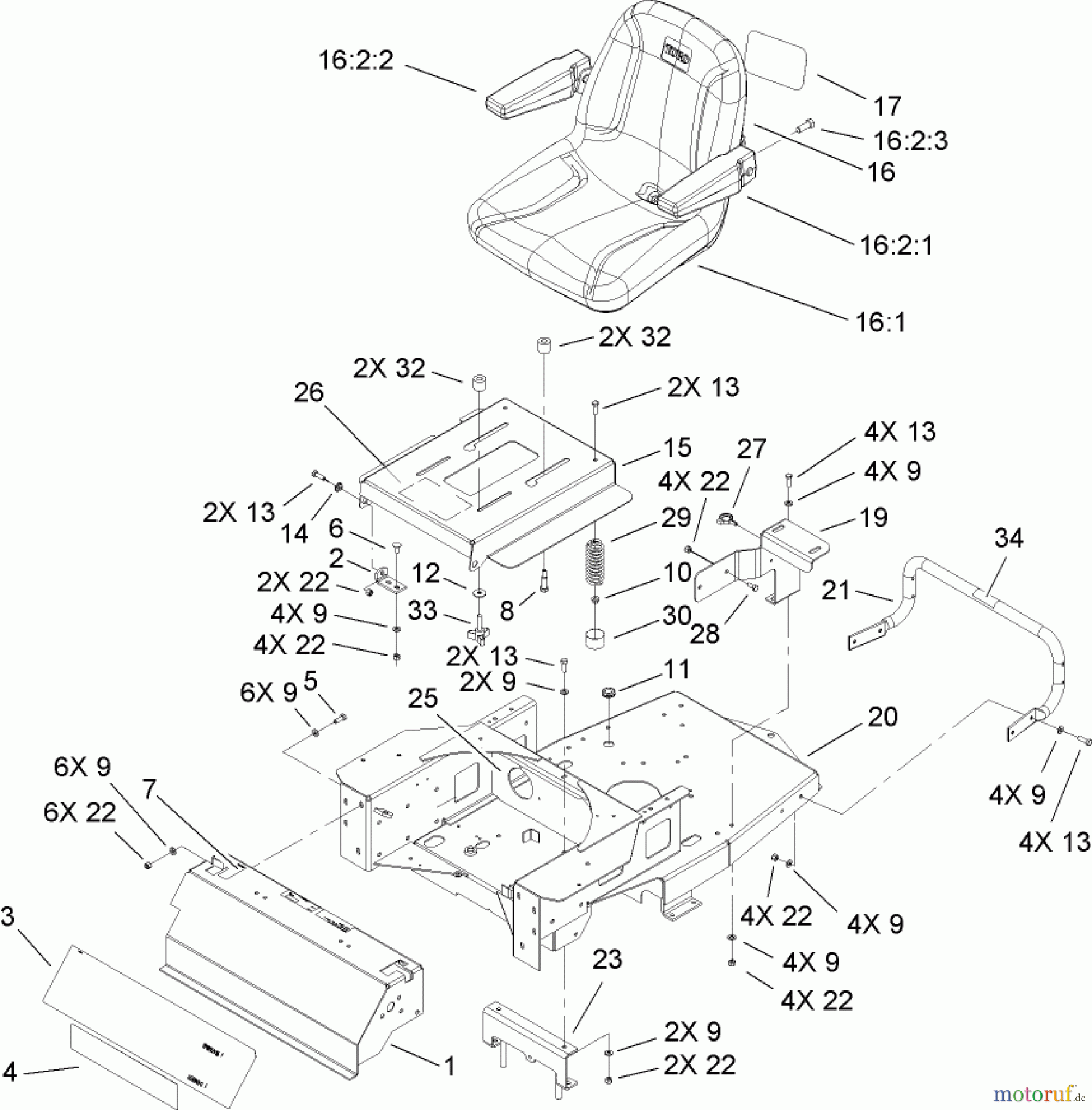 Toro Neu Mowers, Zero-Turn 74704 (ZX480) - Toro TimeCutter ZX480 Riding Mower, 2006 (260000001-260999999) MAIN FRAME ASSEMBLY