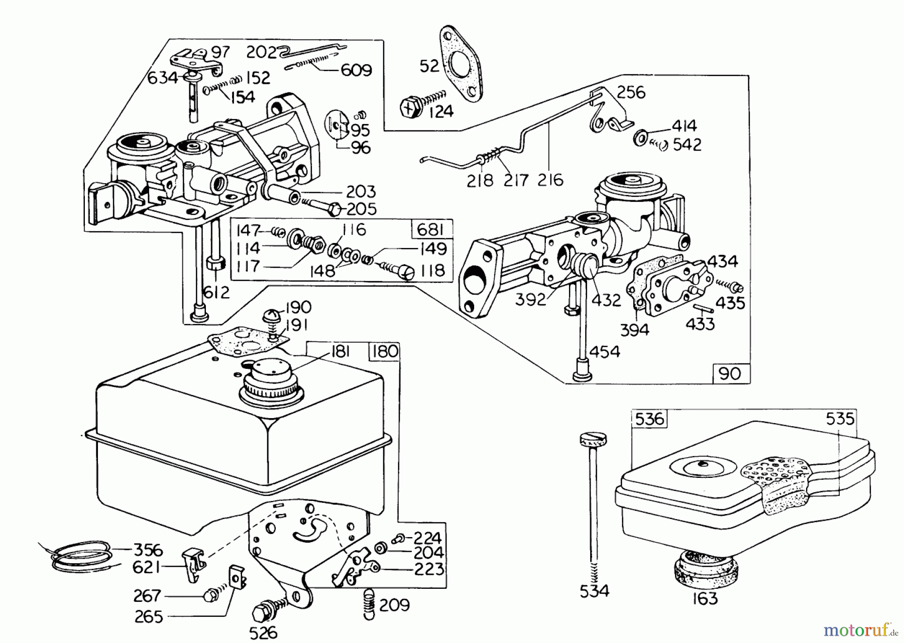  Toro Neu Blowers/Vacuums/Chippers/Shredders 62923 - Toro 5 hp Lawn Vacuum, 1975 (5000001-5999999) CARBURETOR ASSEMBLY