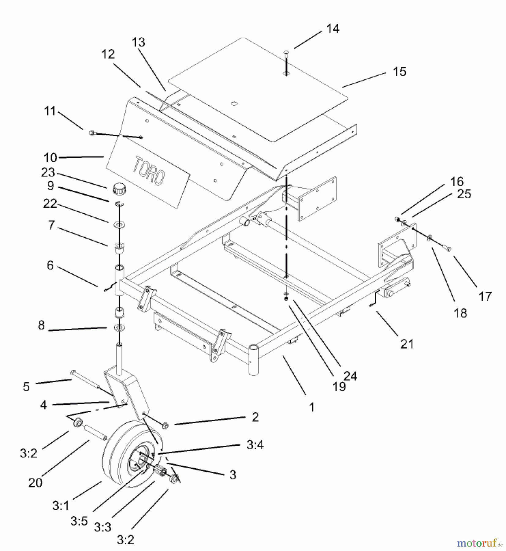  Toro Neu Mowers, Zero-Turn 74801 (18-52ZX) - Toro 18-52ZX TimeCutter ZX Riding Mower, 2003 (230000001-230999999) FRONT FRAME ASSEMBLY