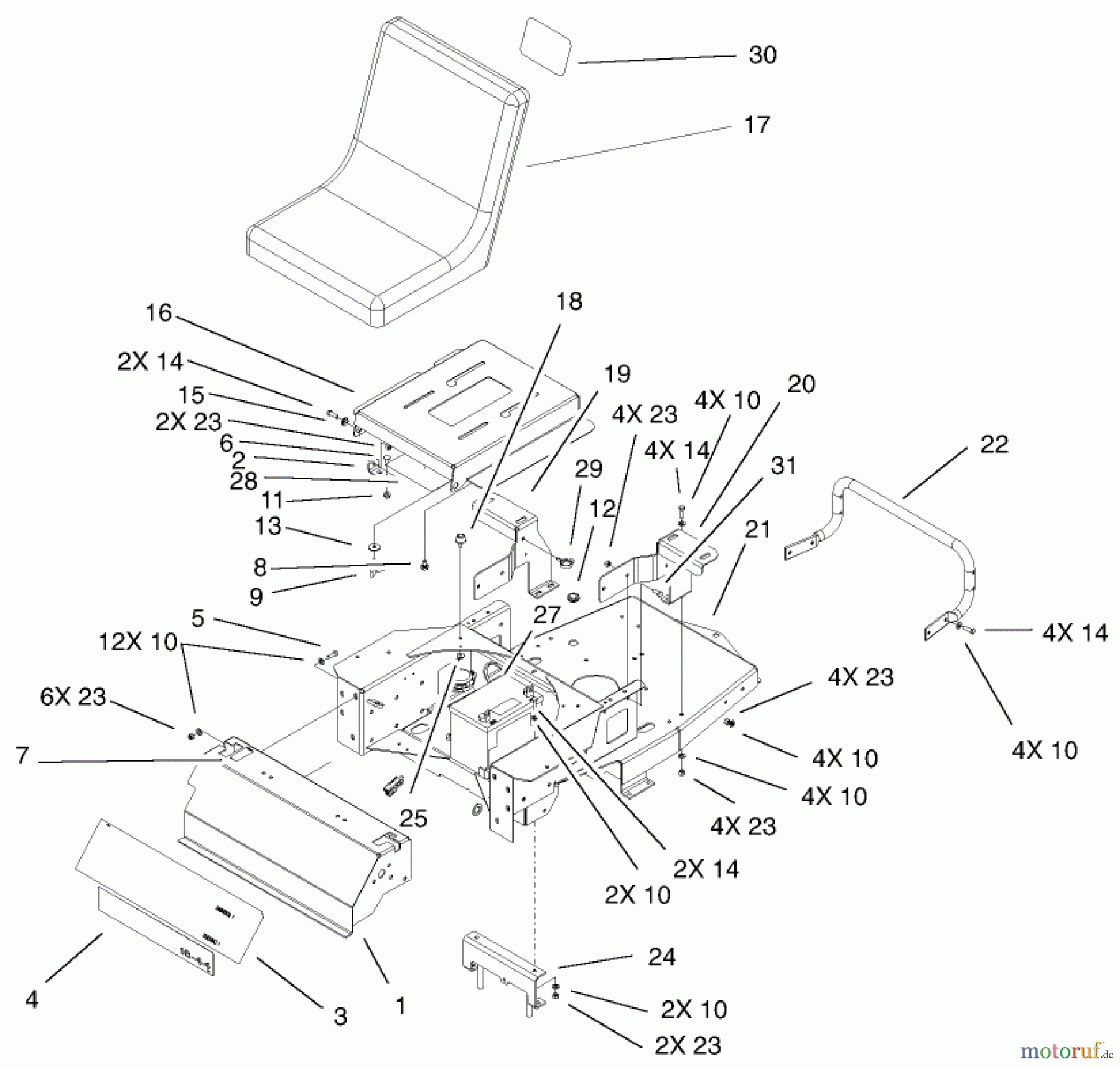  Toro Neu Mowers, Zero-Turn 74801 (Z18-52) - Toro Z18-52 TimeCutter Z Riding Mower, 2002 (220000001-220999999) MAIN FRAME ASSEMBLY