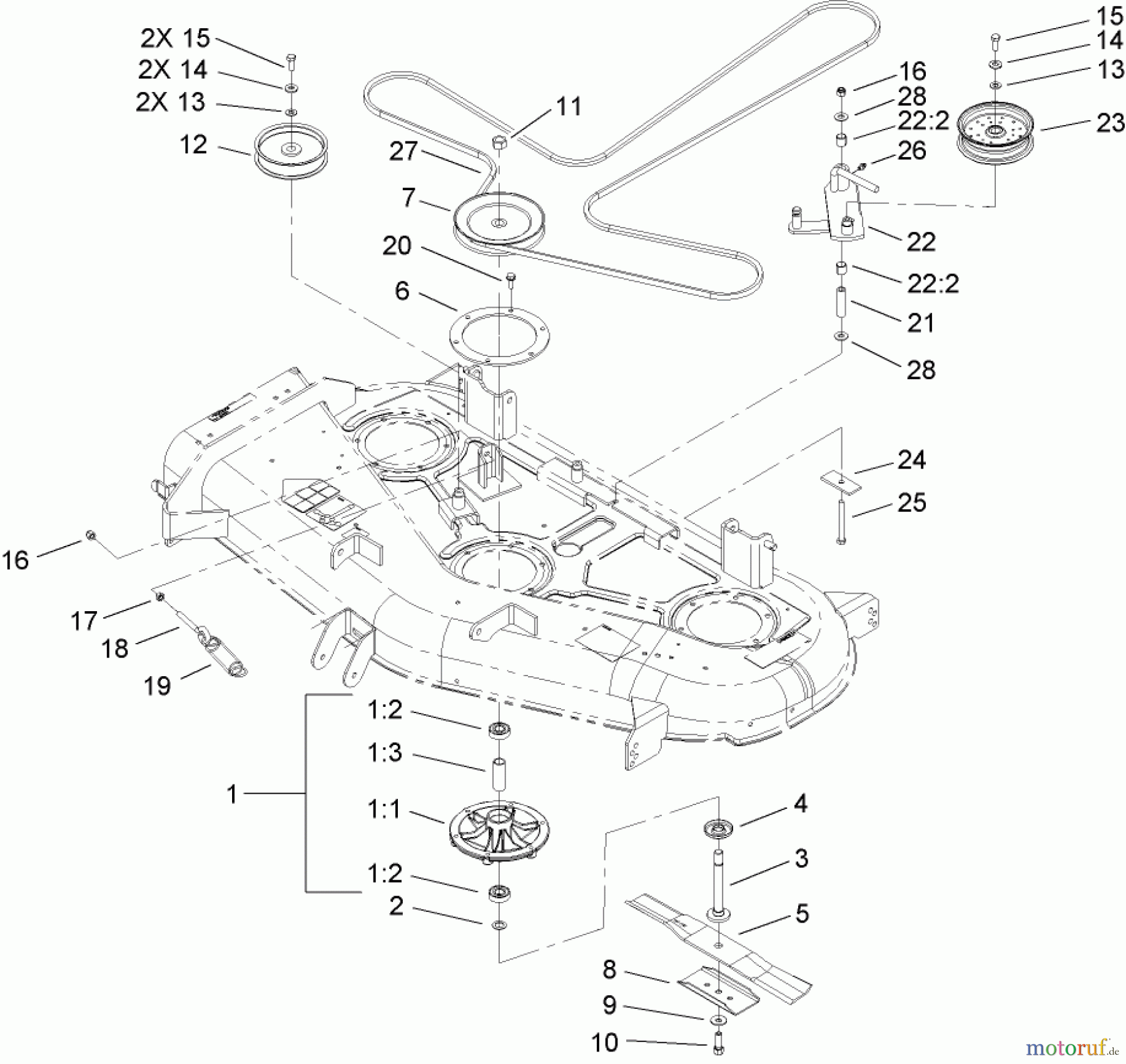Toro Neu Mowers, Zero-Turn 74806 (ZX525) - Toro TimeCutter ZX525 Riding Mower, 2005 (250000001-250999999) 52IN DECK BELT DRIVE ASSEMBLY