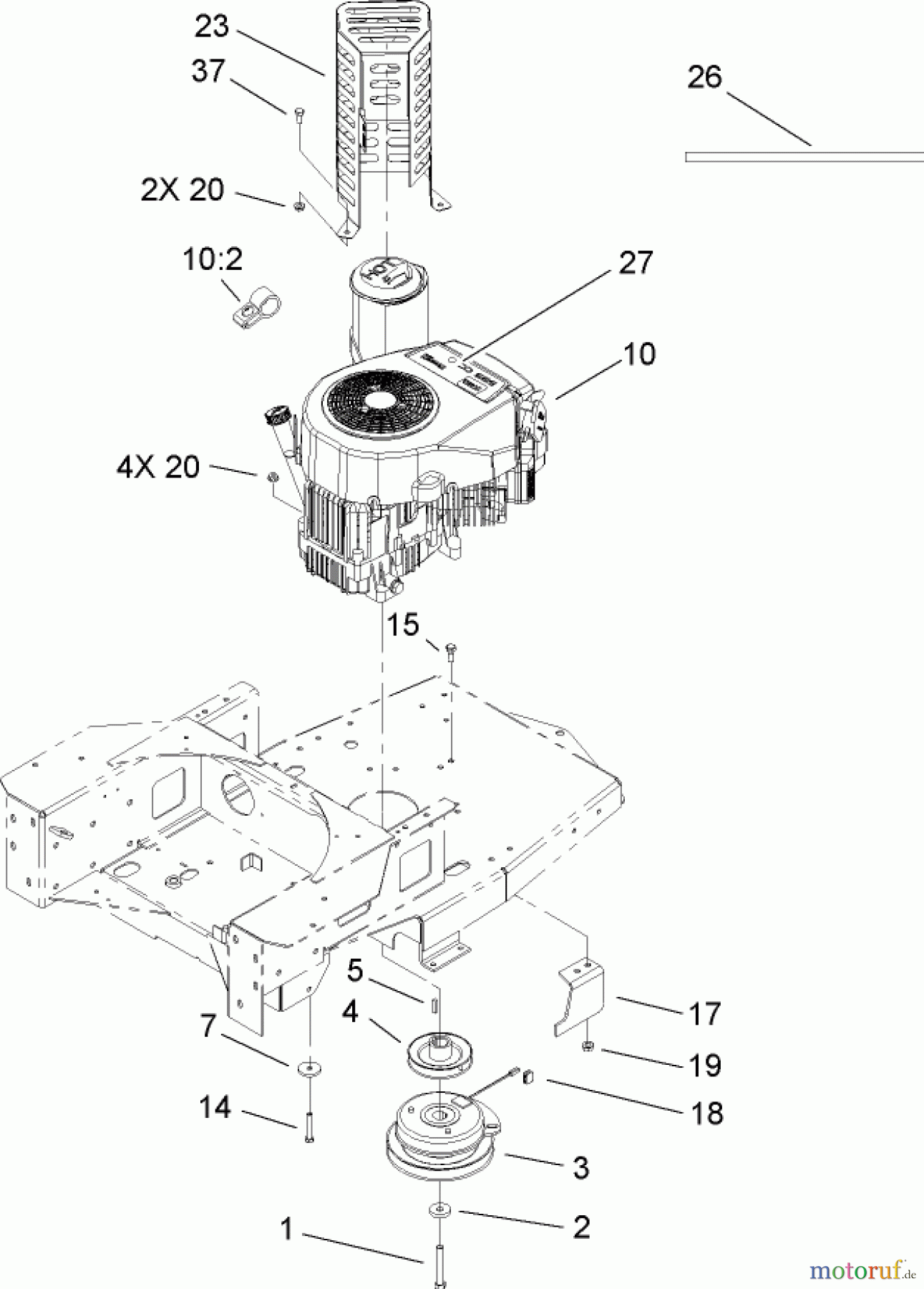  Toro Neu Mowers, Zero-Turn 74806 (ZX525) - Toro TimeCutter ZX525 Riding Mower, 2006 (260000001-260999999) ENGINE AND CLUTCH ASSEMBLY