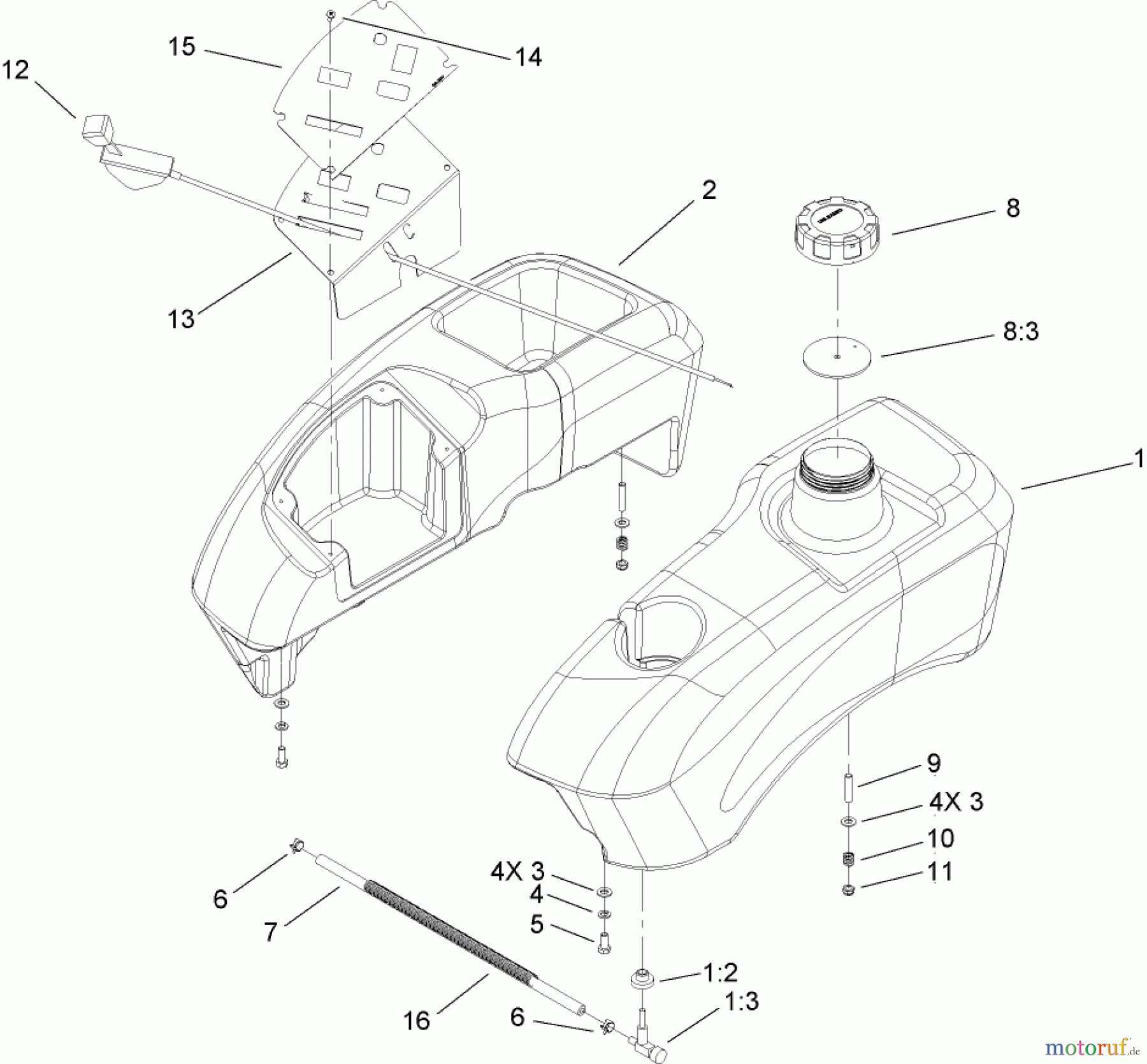 Toro Neu Mowers, Zero-Turn 74806 (ZX525) - Toro TimeCutter ZX525 Riding Mower, 2006 (260000001-260999999) FUEL TANK AND CONTROL POD ASSEMBLY
