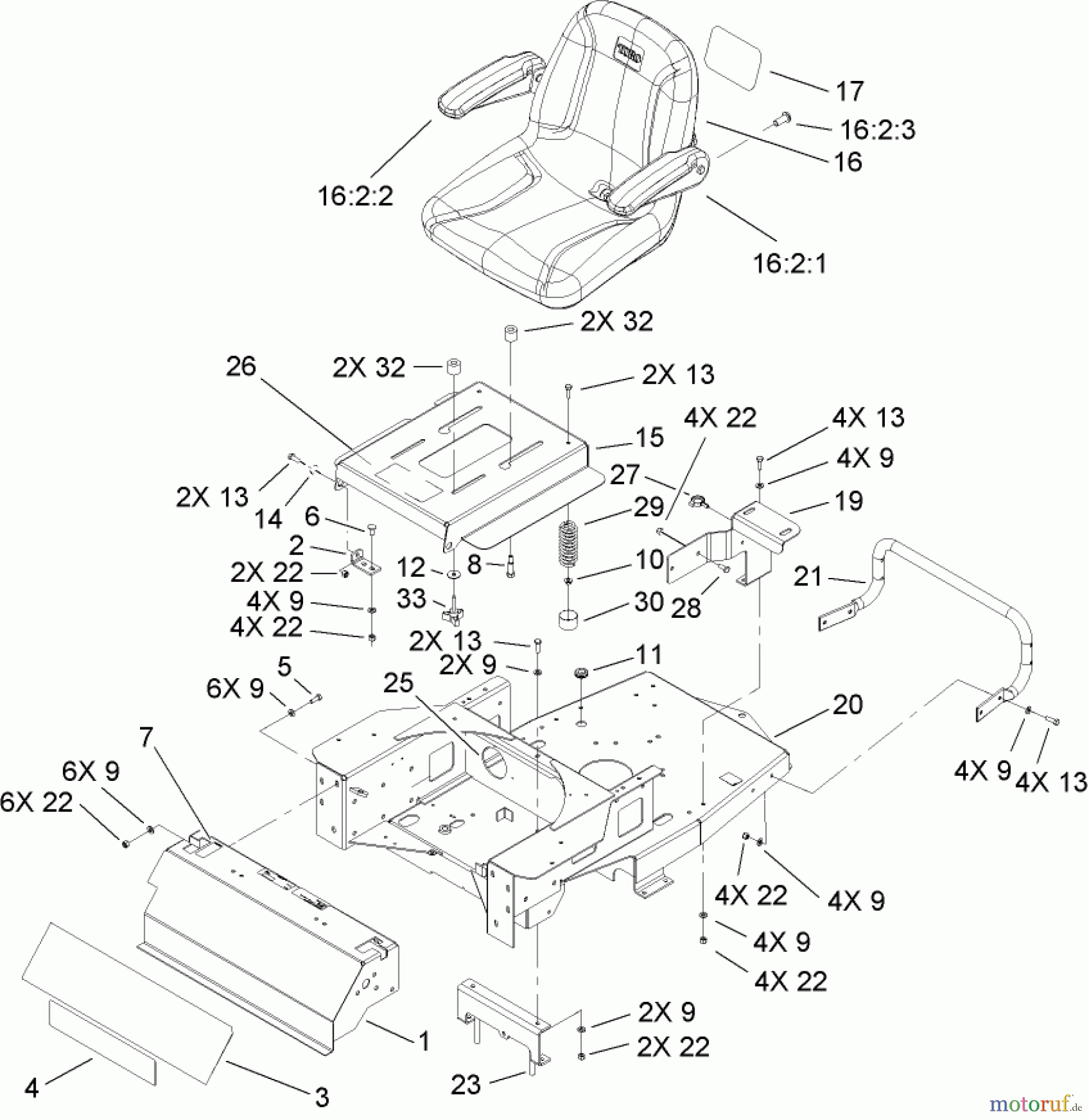 Toro Neu Mowers, Zero-Turn 74806 (ZX525) - Toro TimeCutter ZX525 Riding Mower, 2007 (270000001-270999999) MAIN FRAME ASSEMBLY