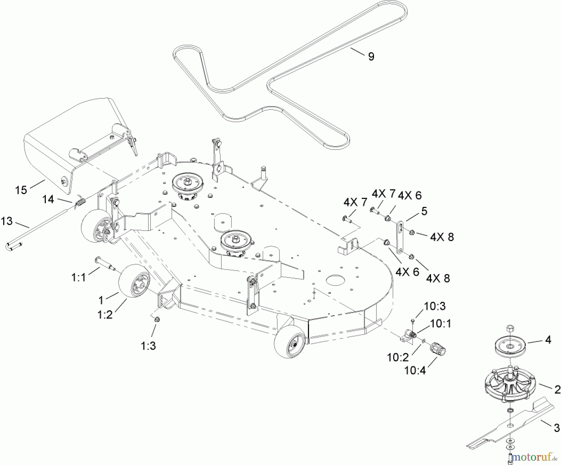 Toro Neu Mowers, Zero-Turn 74812 (Z4800) - Toro TITAN Z4800 Zero-Turn-Radius Riding Mower, 2007 (270000001-270999999) 48 INCH DECK BLADE AND DISCHARGE ASSEMBLY