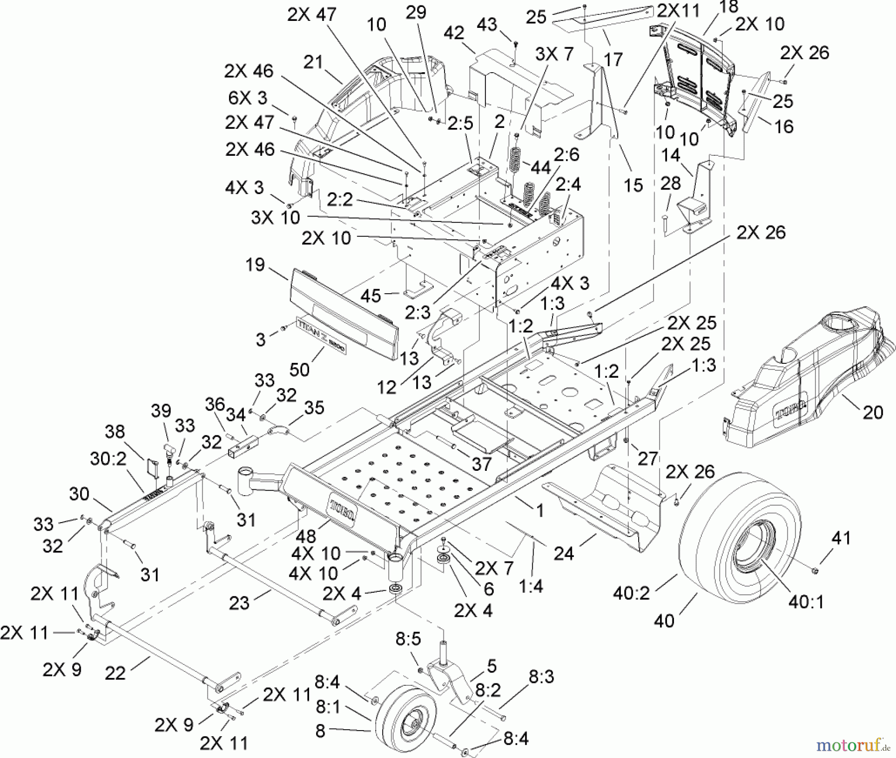  Toro Neu Mowers, Zero-Turn 74812 (Z4800) - Toro TITAN Z4800 Zero-Turn-Radius Riding Mower, 2007 (270000001-270999999) FRAME ASSEMBLY