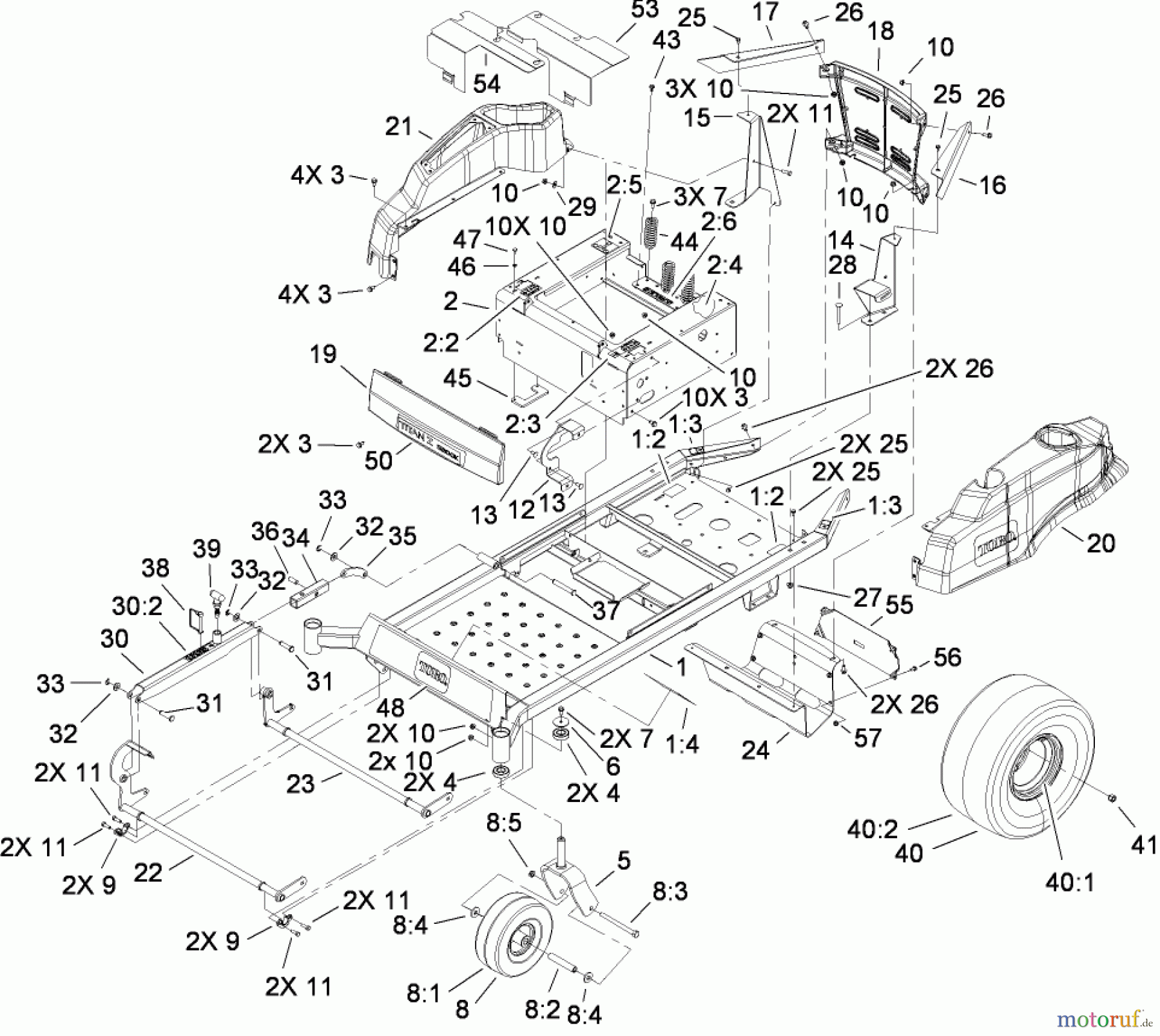 Toro Neu Mowers, Zero-Turn 74813 (Z4800) - Toro TITAN Z4800 Zero-Turn-Radius Riding Mower, 2008 (280000001-280999999) FRAME ASSEMBLY