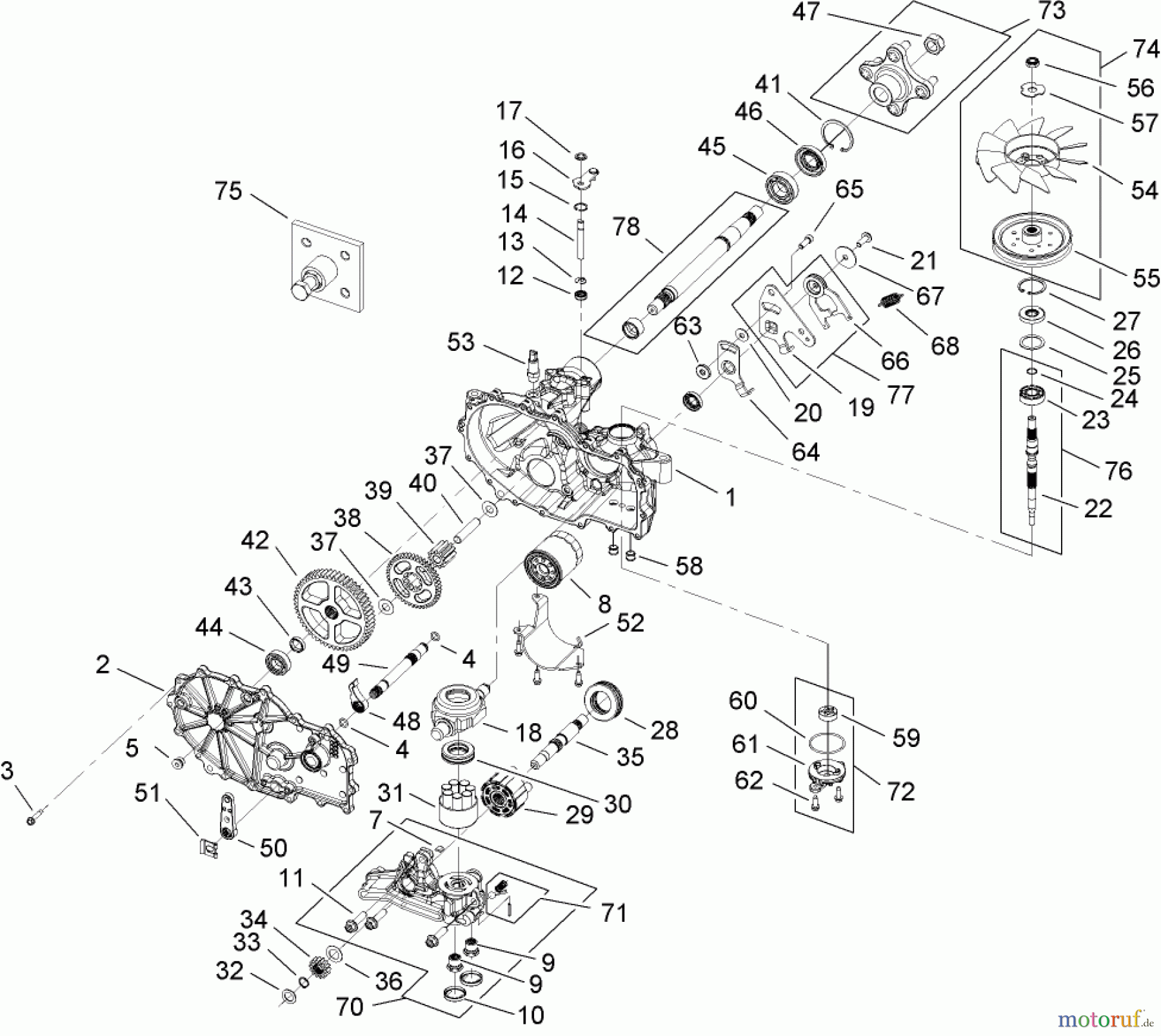Toro Neu Mowers, Zero-Turn 74814 (Z5200) - Toro TITAN Z5200 Zero-Turn-Radius Riding Mower, 2007 (270000001-270999999) LH TRANSMISSION ASSEMBLY NO. 109-3372