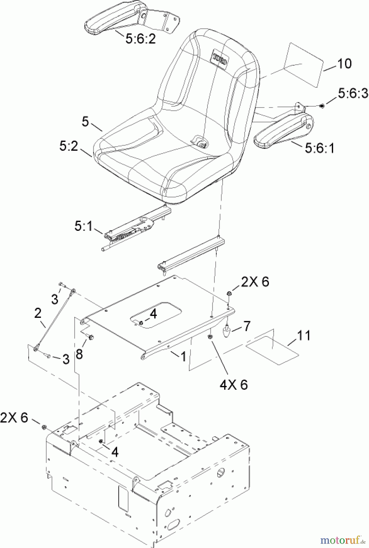  Toro Neu Mowers, Zero-Turn 74814 (Z5200) - Toro TITAN Z5200 Zero-Turn-Radius Riding Mower, 2007 (270000001-270999999) SEAT ASSEMBLY