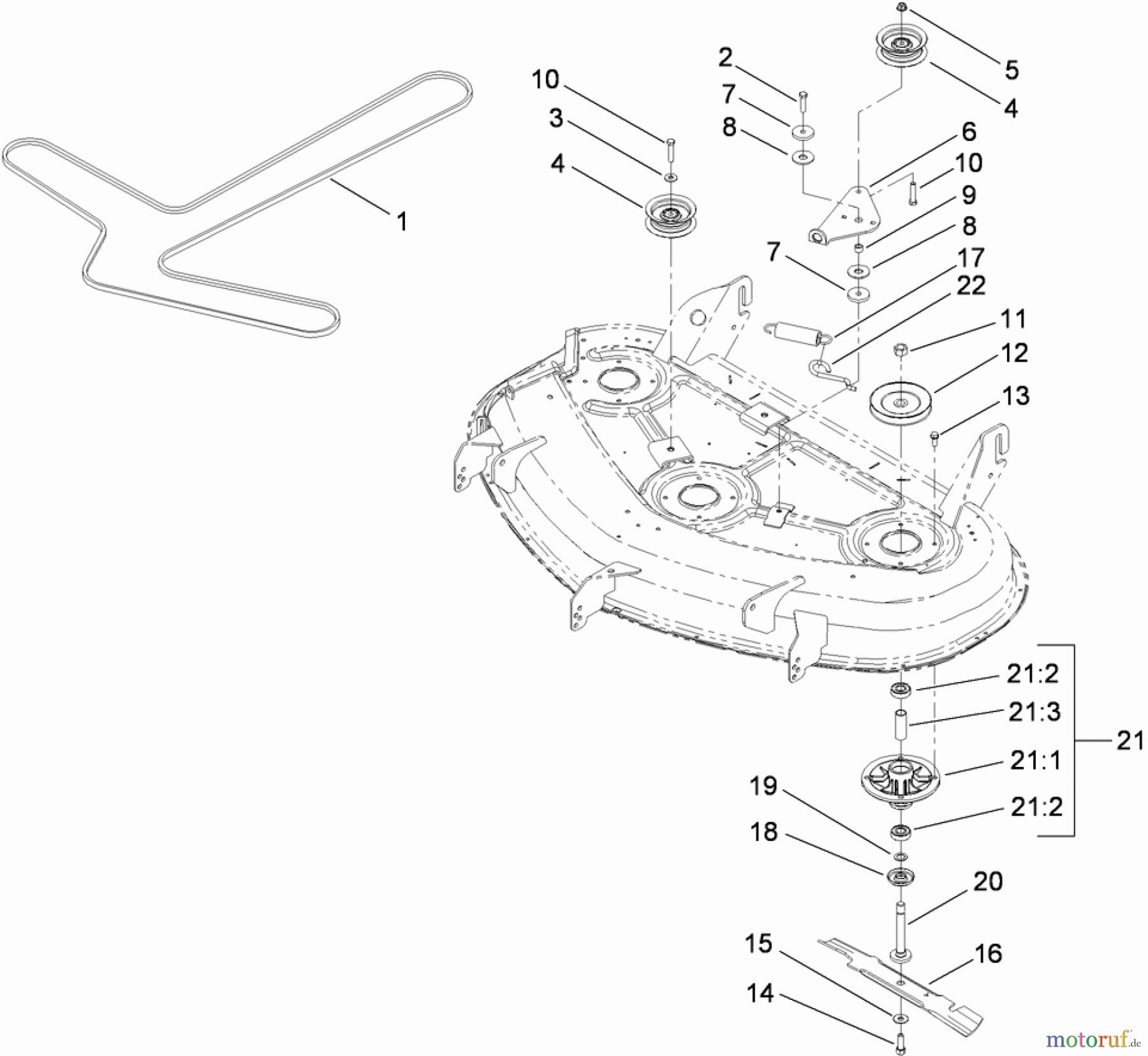 Toro Neu Mowers, Zero-Turn 74820 (ZX5000) - Toro TITAN ZX5000 Zero-Turn-Radius Riding Mower, 2009 (290000001-290999999) 50 INCH DECK SPINDLE AND BLADE ASSEMBLY