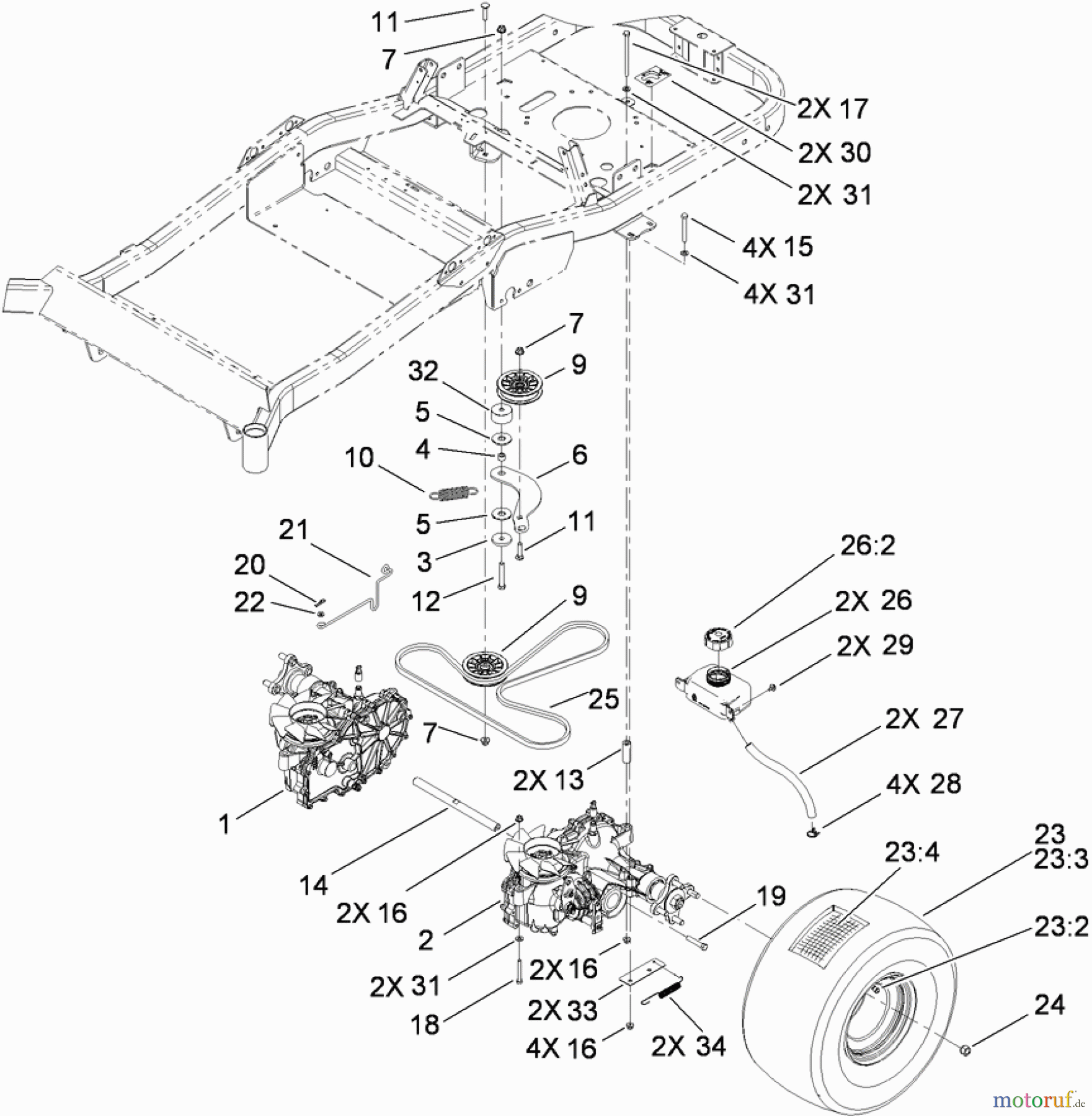  Toro Neu Mowers, Zero-Turn 74822 (ZX5400) - Toro TITAN ZX5400 Zero-Turn-Radius Riding Mower, 2009 (290000001-290999999) TRACTION DRIVE ASSEMBLY