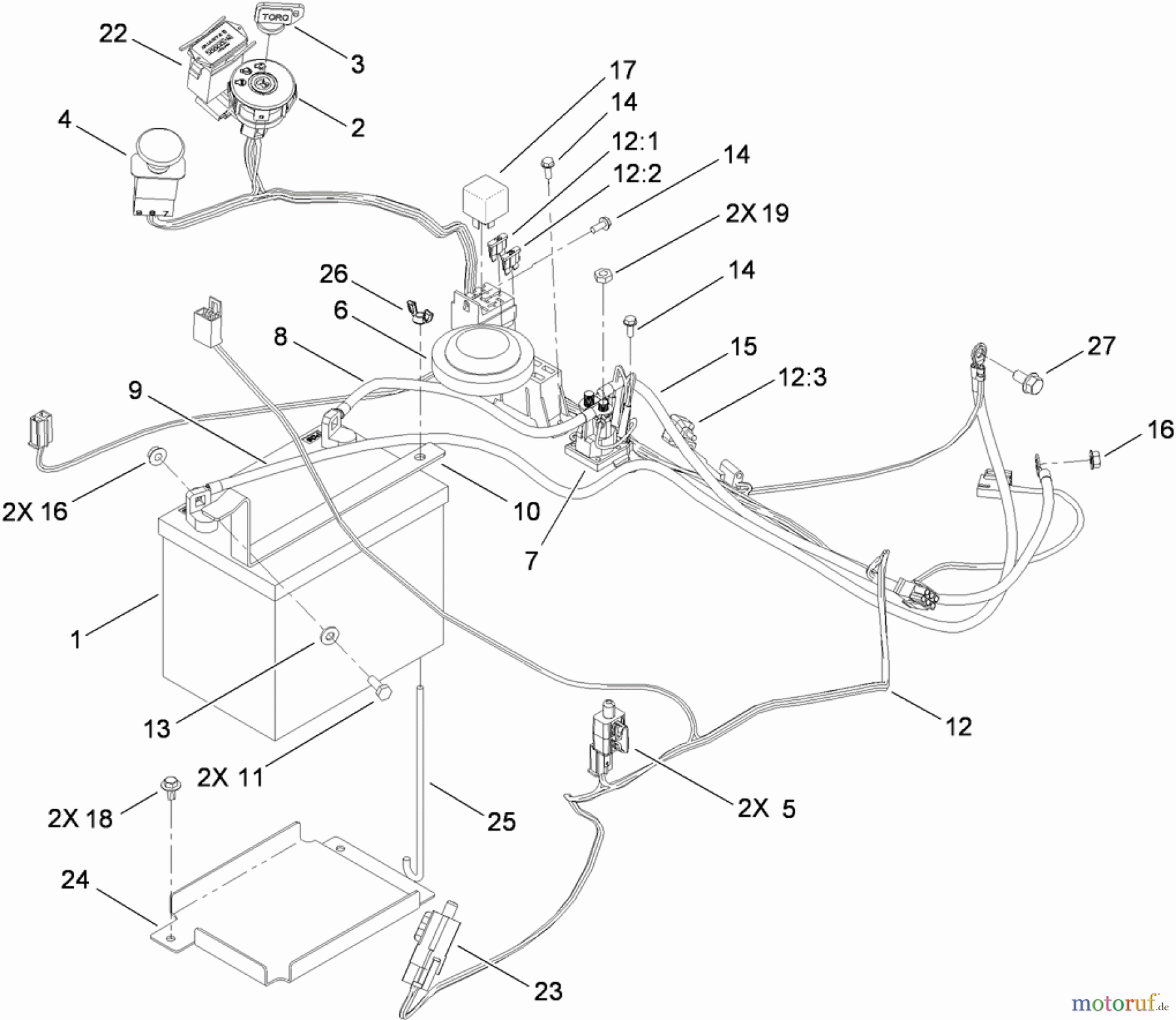 Toro Neu Mowers, Zero-Turn 74824 (ZX6050) - Toro TITAN ZX6050 Zero-Turn-Radius Riding Mower, 2009 (290000001-290999999) ELECTRIAL ASSEMBLY