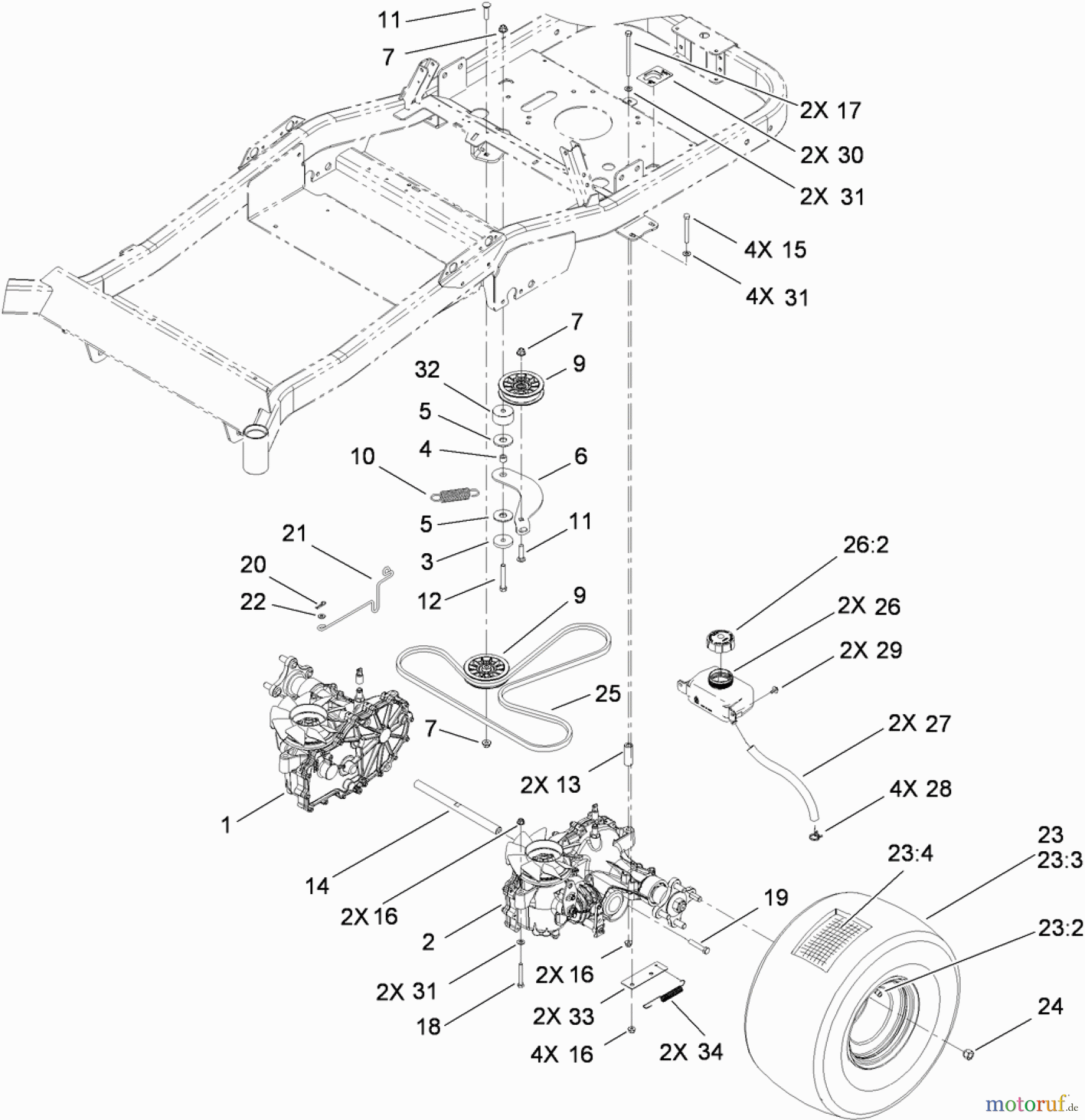  Toro Neu Mowers, Zero-Turn 74833 (ZX6030) - Toro TITAN ZX6030 Zero-Turn-Radius Riding Mower, 2010 (310000001-310999999) TRACTION DRIVE ASSEMBLY