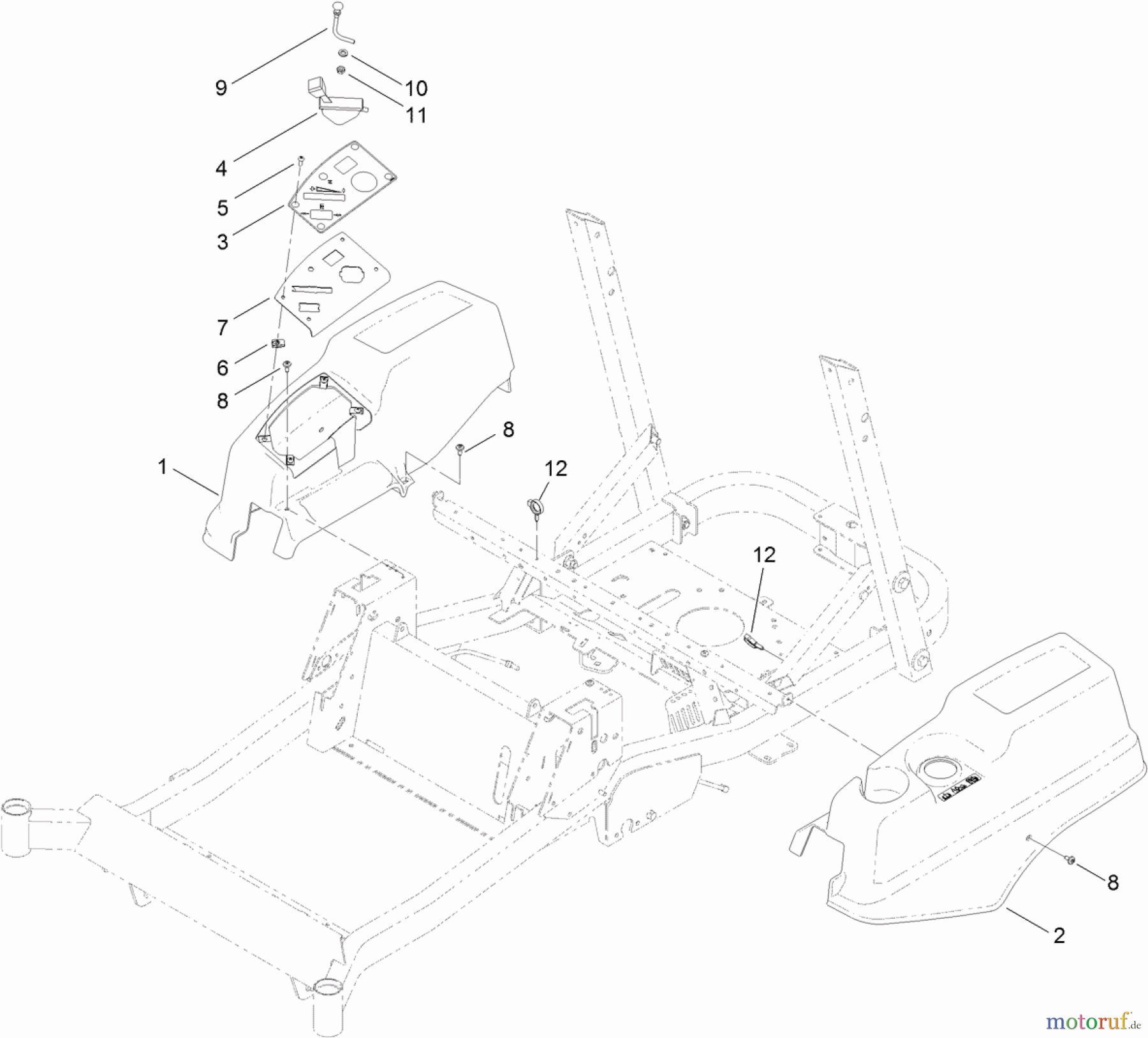 Toro Neu Mowers, Zero-Turn 74840 (ZX5020) - Toro TITAN ZX5020 Zero-Turn-Radius Riding Mower, 2011 (311000001-311999999) CONTROL PANEL AND BODY STYLING POD ASSEMBLY