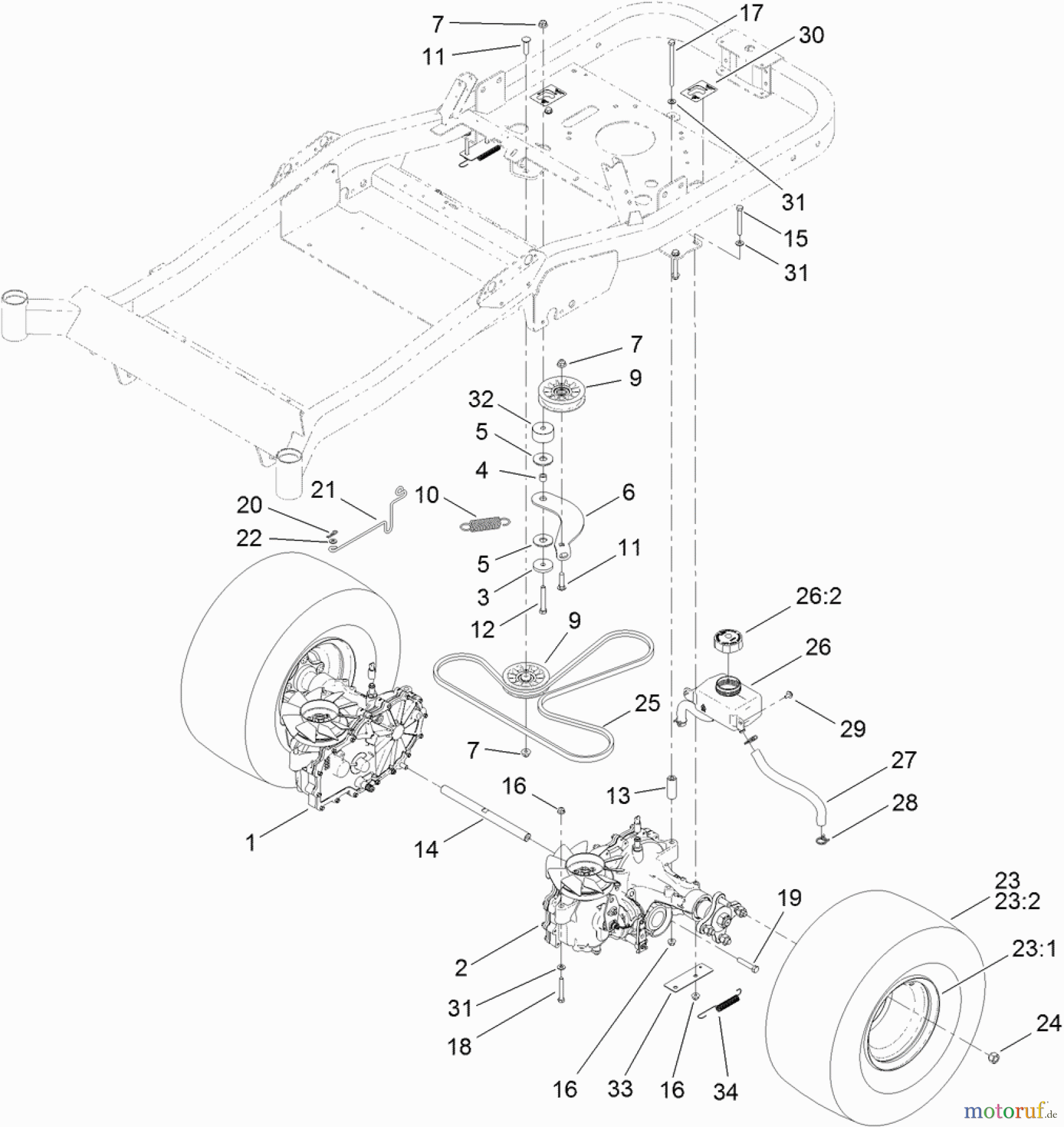  Toro Neu Mowers, Zero-Turn 74842 (ZX5420) - Toro TITAN ZX5420 Zero-Turn-Radius Riding Mower, 2012 (SN 312000001-312999999) TRACTION DRIVE ASSEMBLY