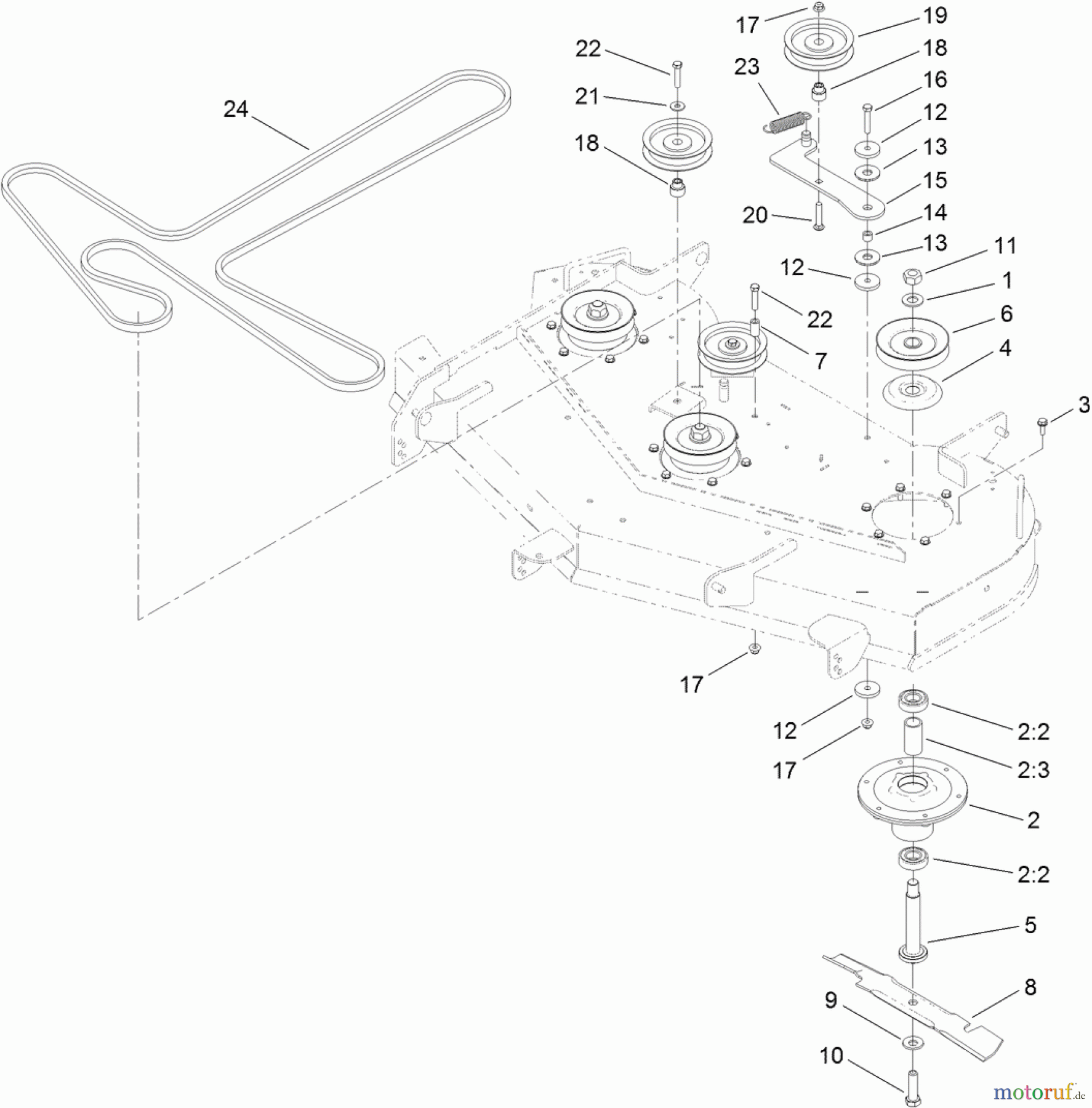 Toro Neu Mowers, Zero-Turn 74845 (ZX4820) - Toro TITAN ZX4820 Zero-Turn-Radius Riding Mower, 2012 (SN 312000001-312999999) 48 INCH DECK BELT AND HI-FLO BLADE ASSEMBLY
