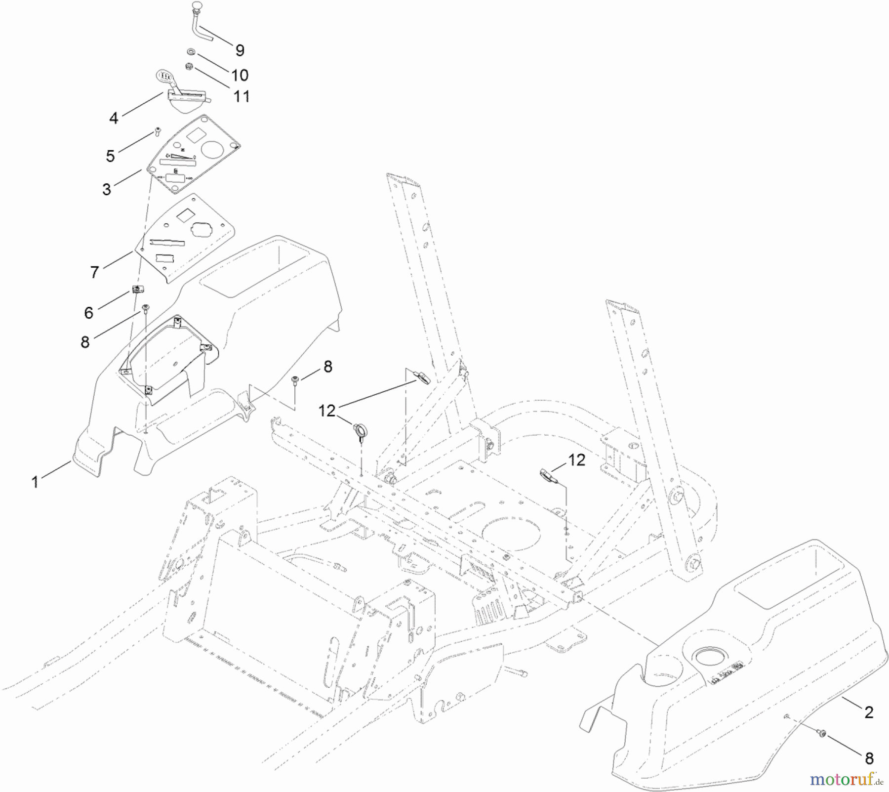 Toro Neu Mowers, Zero-Turn 74845 (ZX4820) - Toro TITAN ZX4820 Zero-Turn-Radius Riding Mower, 2012 (SN 312000001-312999999) CONTROL PANEL AND BODY STYLING POD ASSEMBLY