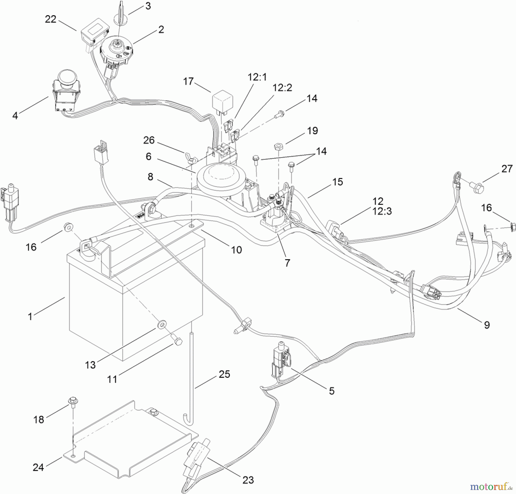 Toro Neu Mowers, Zero-Turn 74845 (ZX4820) - Toro TITAN ZX4820 Zero-Turn-Radius Riding Mower, 2012 (SN 312000001-312999999) ELECTRICAL ASSEMBLY