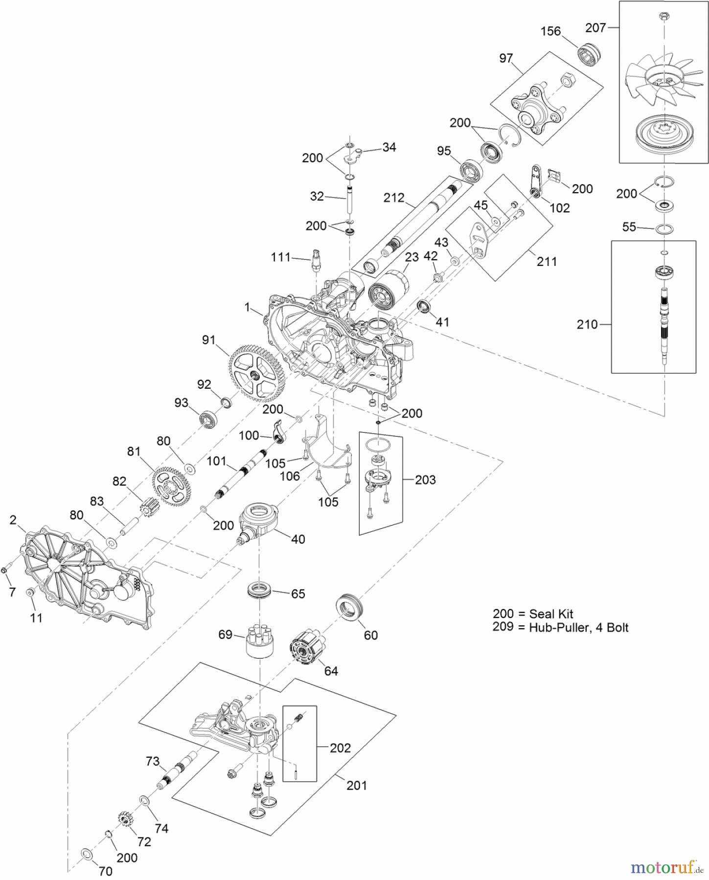 Toro Neu Mowers, Zero-Turn 74845 (ZX4820) - Toro TITAN ZX4820 Zero-Turn-Radius Riding Mower, 2012 (SN 312000001-312999999) LH HYDRO ASSEMBLY NO. 115-2551