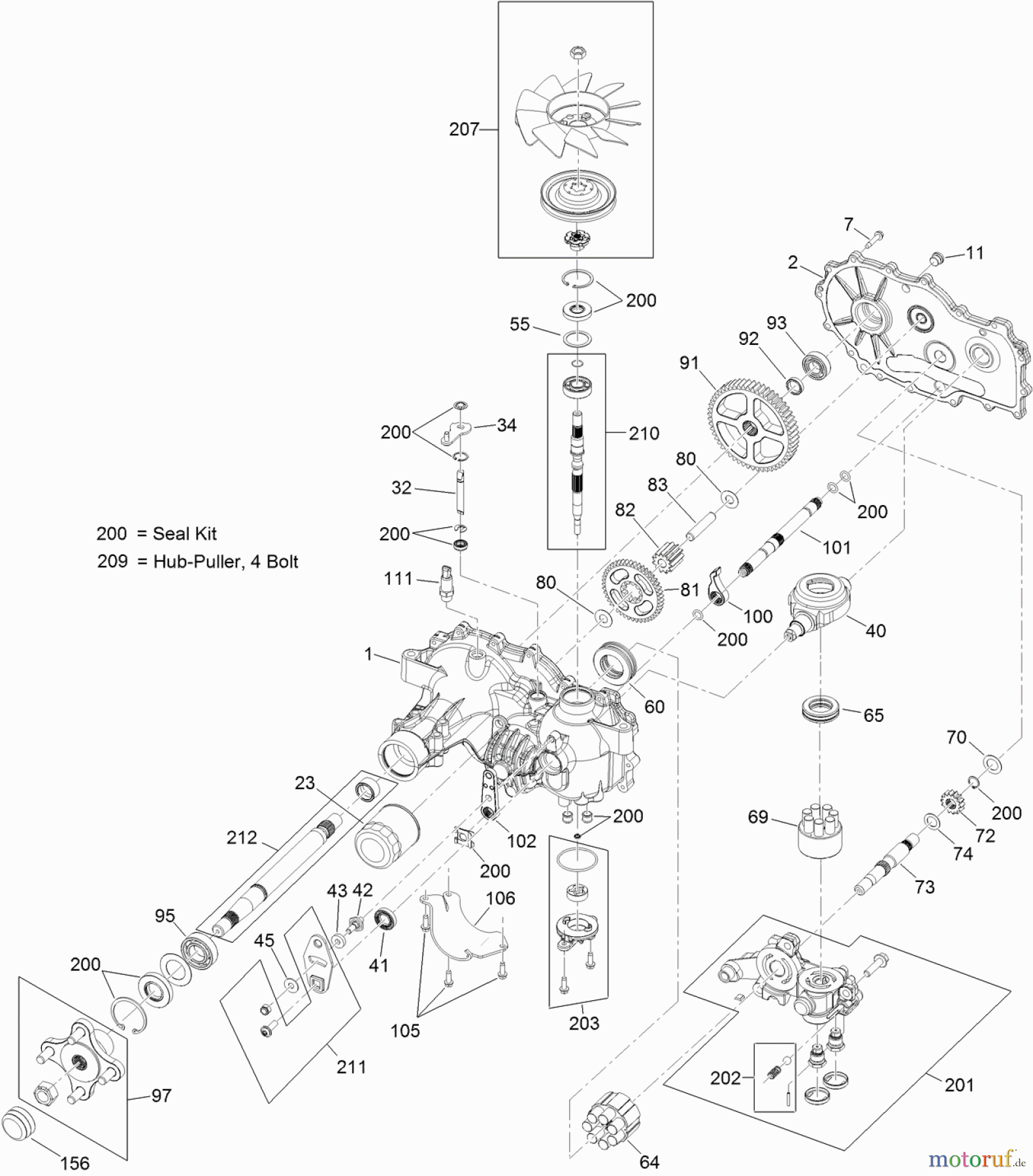 Toro Neu Mowers, Zero-Turn 74845 (ZX4820) - Toro TITAN ZX4820 Zero-Turn-Radius Riding Mower, 2012 (SN 312000001-312999999) RH HYDRO ASSEMBLY NO. 115-2550
