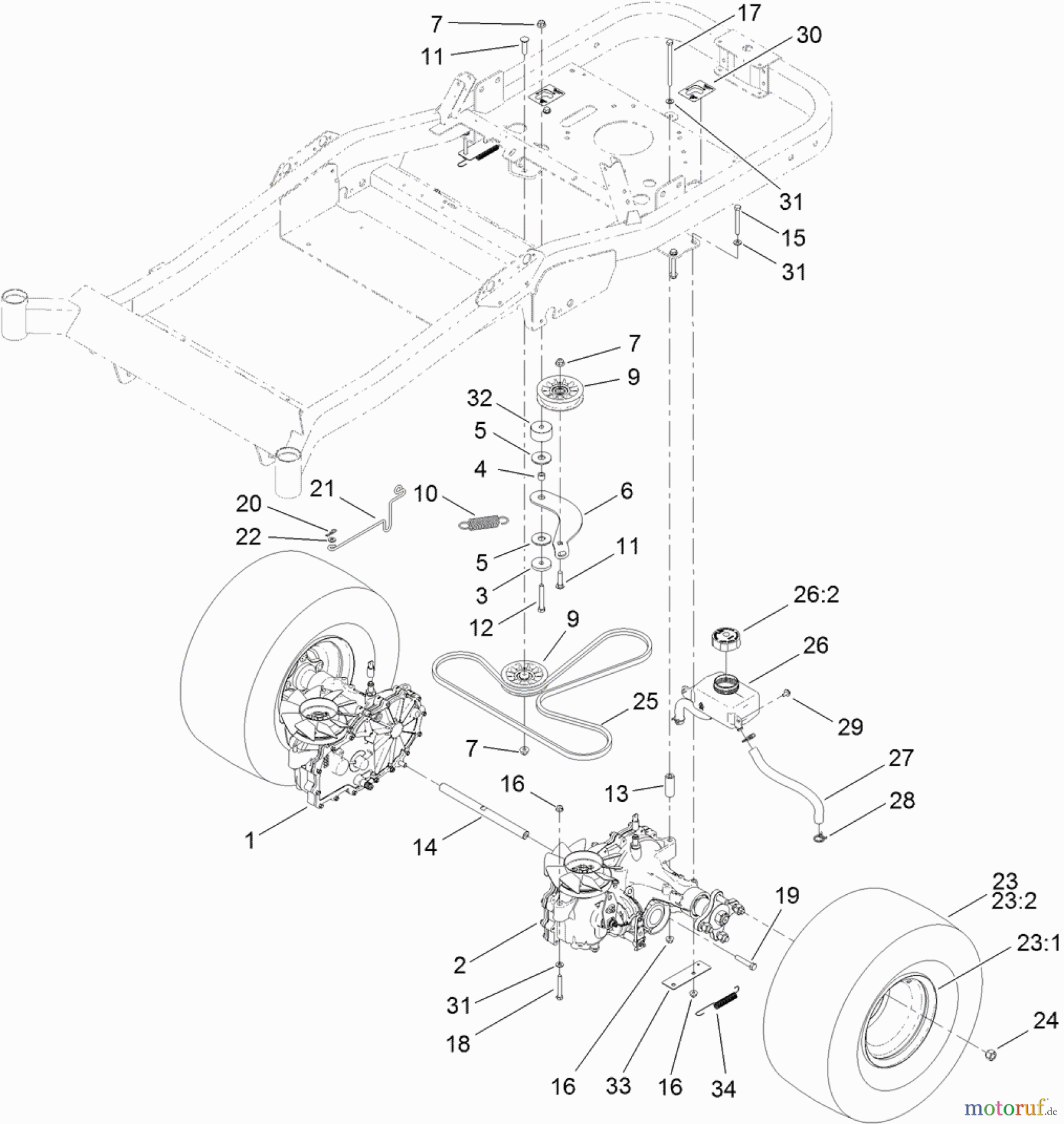 Toro Neu Mowers, Zero-Turn 74845 (ZX4820) - Toro TITAN ZX4820 Zero-Turn-Radius Riding Mower, 2012 (SN 312000001-312999999) TRACTION DRIVE ASSEMBLY