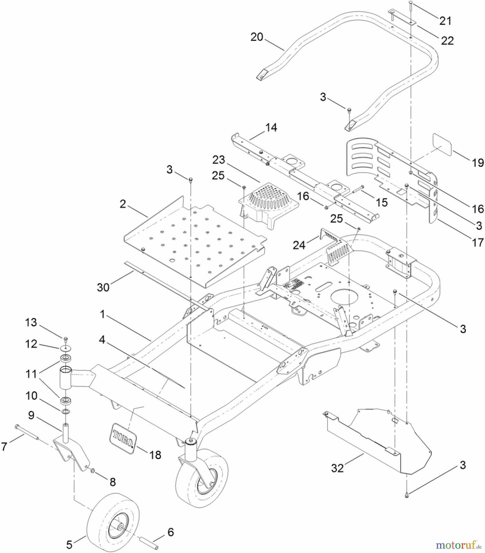 Toro Neu Mowers, Zero-Turn 74871 (MX4880) - Toro TITAN MX4880 Zero-Turn-Radius Riding Mower, 2011 (311000001-311999999) MAIN FRAME ASSEMBLY