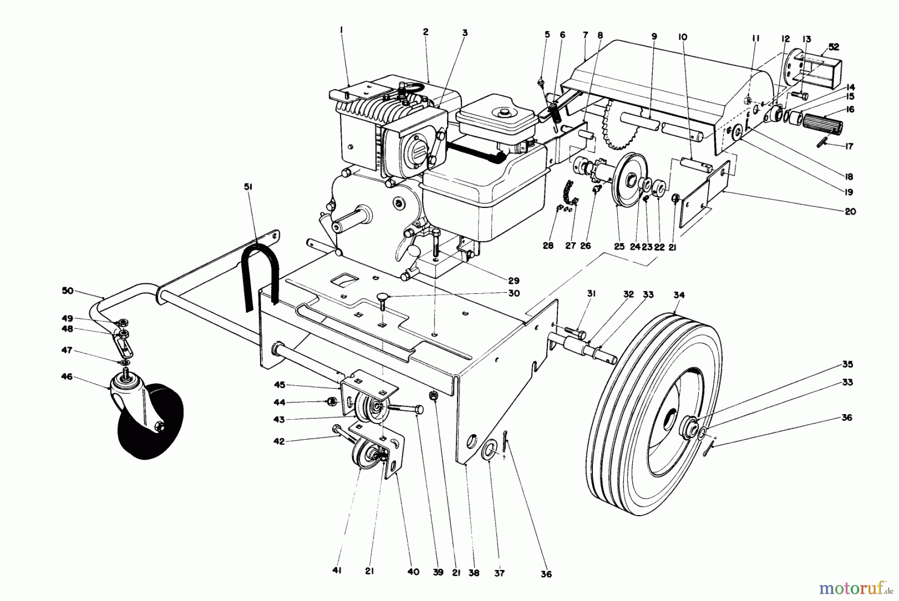 Toro Neu Blowers/Vacuums/Chippers/Shredders 62923 - Toro 5 hp Lawn Vacuum, 1981 (1000001-1999999) ENGINE AND BASE ASSEMBLY (MODEL 62923)