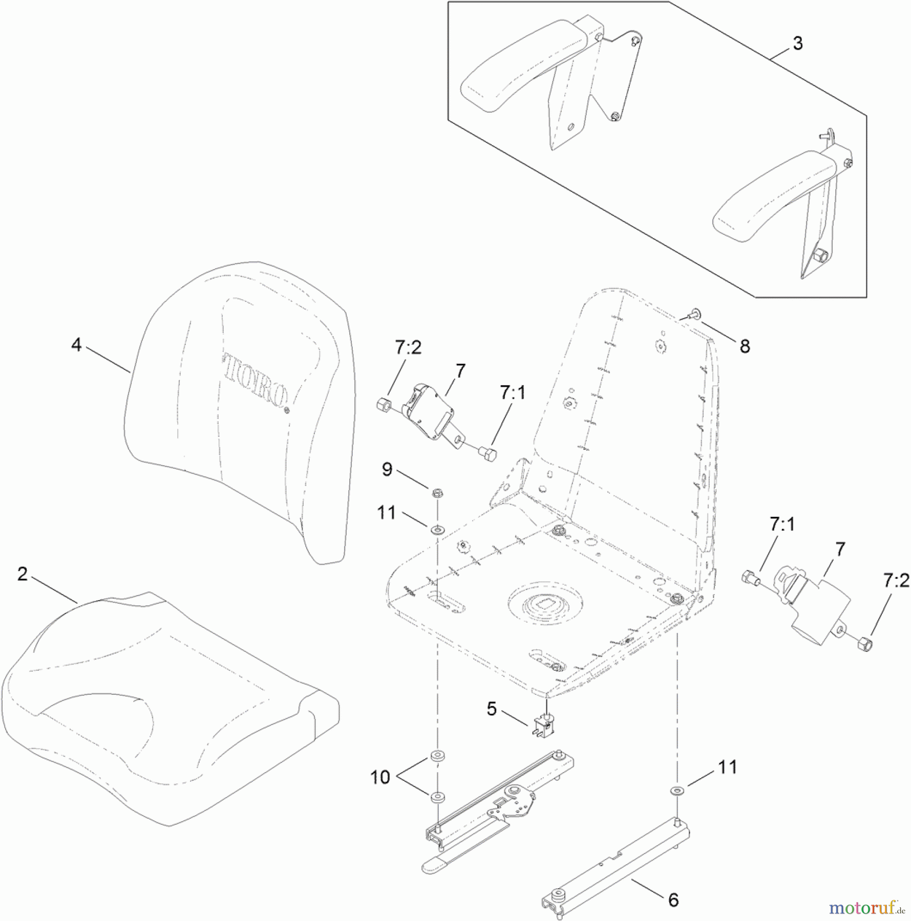  Toro Neu Mowers, Zero-Turn 74871 (MX4880) - Toro TITAN MX4880 Zero-Turn-Radius Riding Mower, 2012 (SN 312000001-312999999) SEAT ASSEMBLY NO. 121-5659