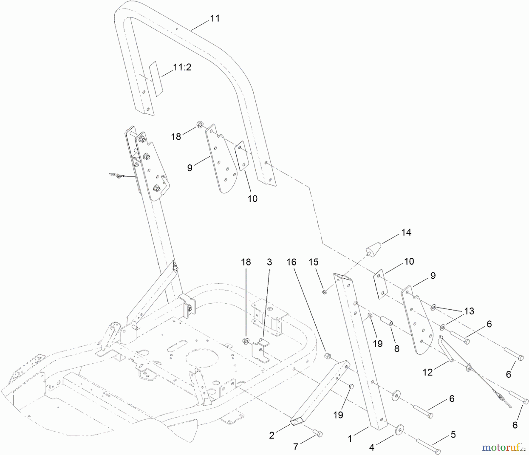  Toro Neu Mowers, Zero-Turn 74872 (MX5480) - Toro TITAN MX5480 Zero-Turn-Radius Riding Mower, 2011 (311000001-311999999) ROLL-OVER PROTECTION SYSTEM ASSEMBLY