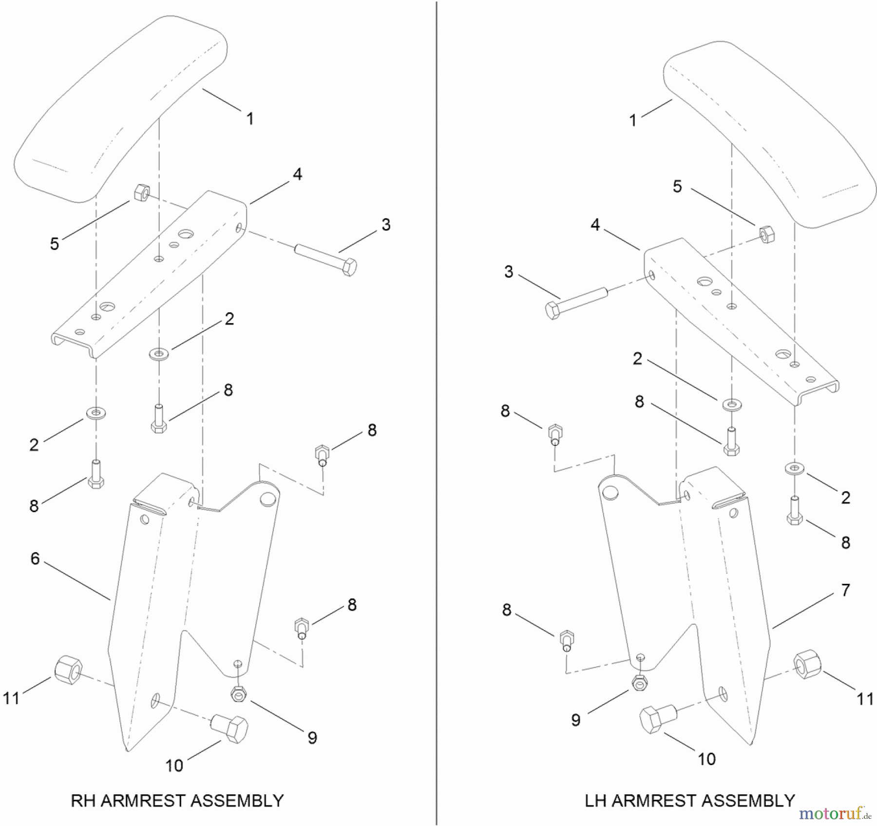  Toro Neu Mowers, Zero-Turn 74872 (MX5480) - Toro TITAN MX5480 Zero-Turn-Radius Riding Mower, 2012 (SN 312000001-312999999) ARMREST KIT ASSEMBLY NO. 110-5719