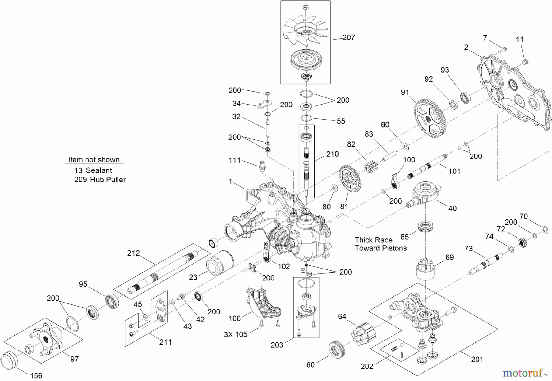Toro Neu Mowers, Zero-Turn 74872 (MX5480) - Toro TITAN MX5480 Zero-Turn-Radius Riding Mower, 2012 (SN 312000001-312999999) RH HYDRO TRANSMISSION ASSEMBLY NO. 119-8893