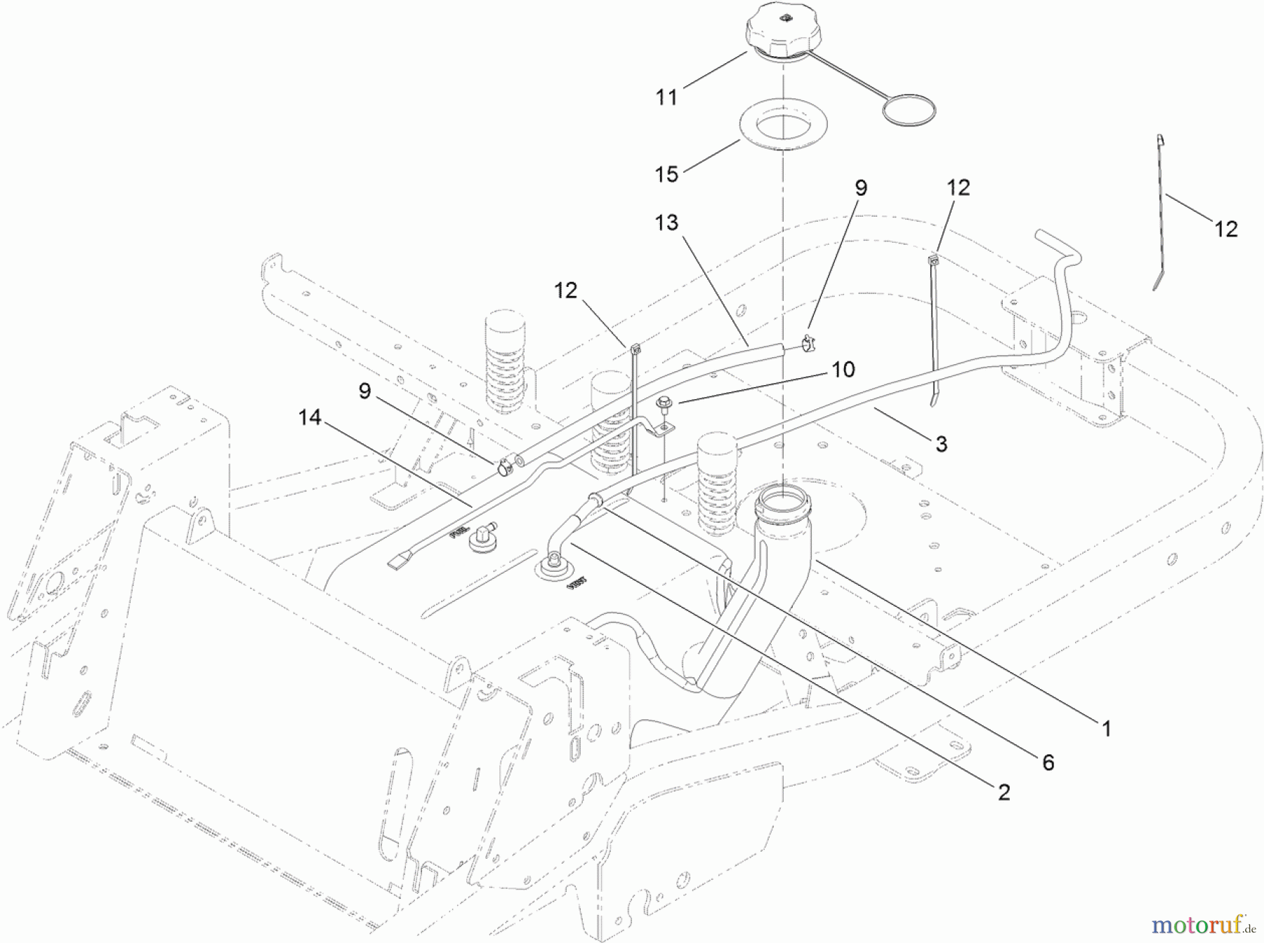 Toro Neu Mowers, Zero-Turn 74873 (MX6080) - Toro TITAN MX6080 Zero-Turn-Radius Riding Mower, 2012 (SN 312000001-312999999) FUEL DELIVERY ASSEMBLY