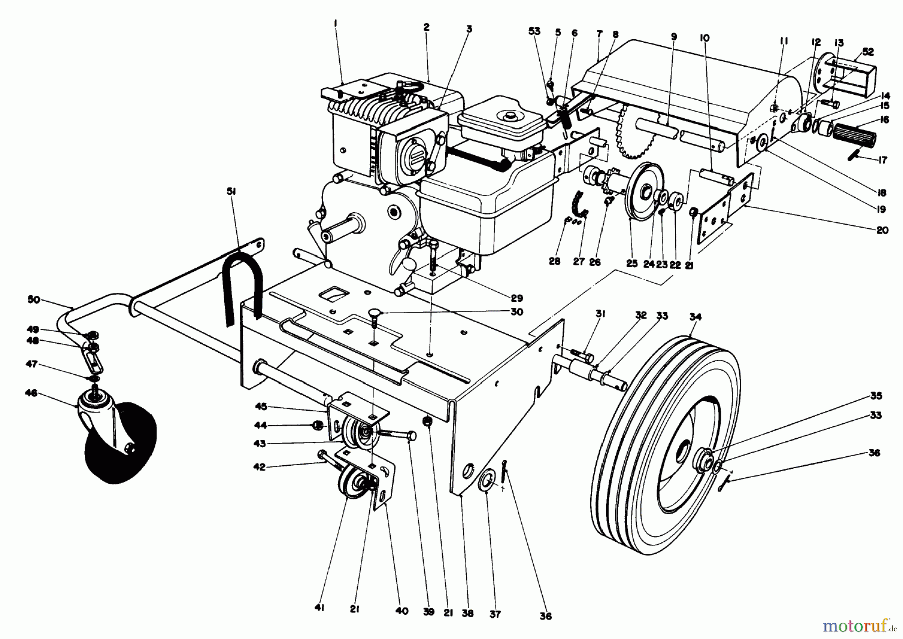 Toro Neu Blowers/Vacuums/Chippers/Shredders 62912 - Toro 5 hp Lawn Vacuum, 1983 (3000001-3999999) ENGINE AND BASE ASSEMBLY (MODEL 62923)