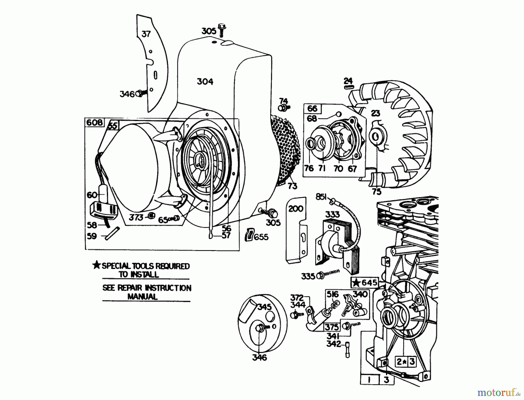 Toro Neu Blowers/Vacuums/Chippers/Shredders 62923 - Toro 5 hp Lawn Vacuum, 1982 (2000001-2999999) REWIND STARTER