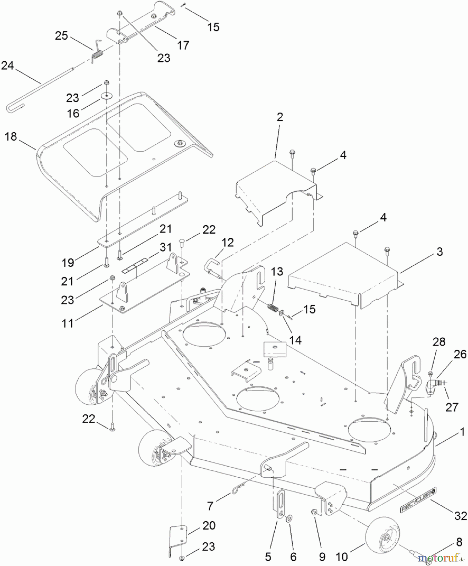  Toro Neu Mowers, Zero-Turn 74920 (ZX4820) - Toro TITAN ZX4820 Zero-Turn-Radius Riding Mower, 2012 (SN 312000001-312999999) 48 INCH DECK ASSEMBLY