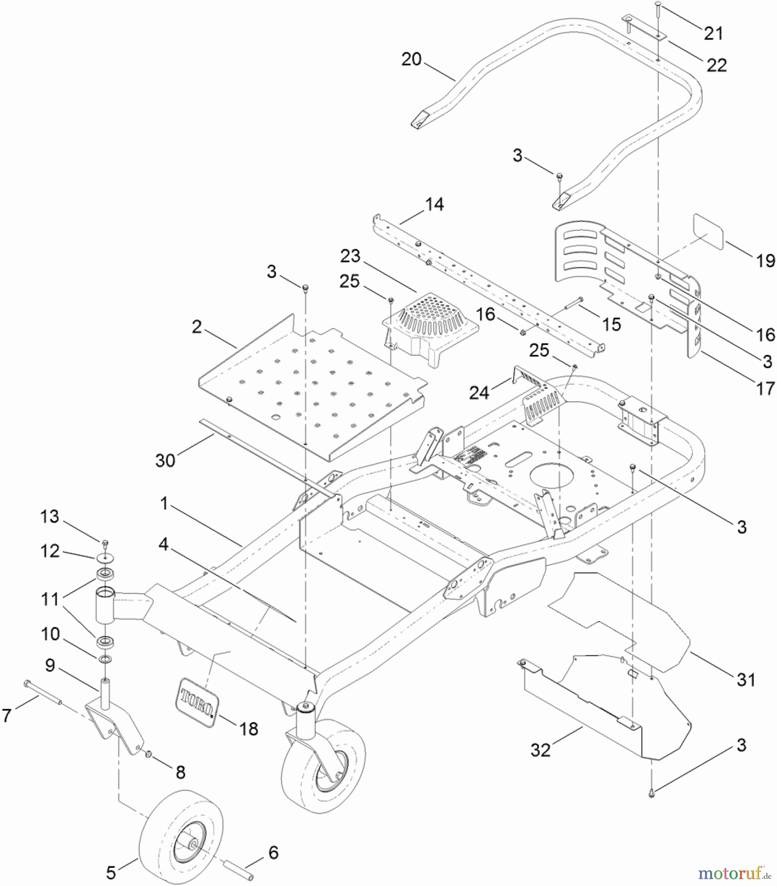  Toro Neu Mowers, Zero-Turn 74924 (ZX5420) - Toro TITAN ZX5420 Zero-Turn-Radius Riding Mower, 2011 (311000001-311999999) MAIN FRAME ASSEMBLY