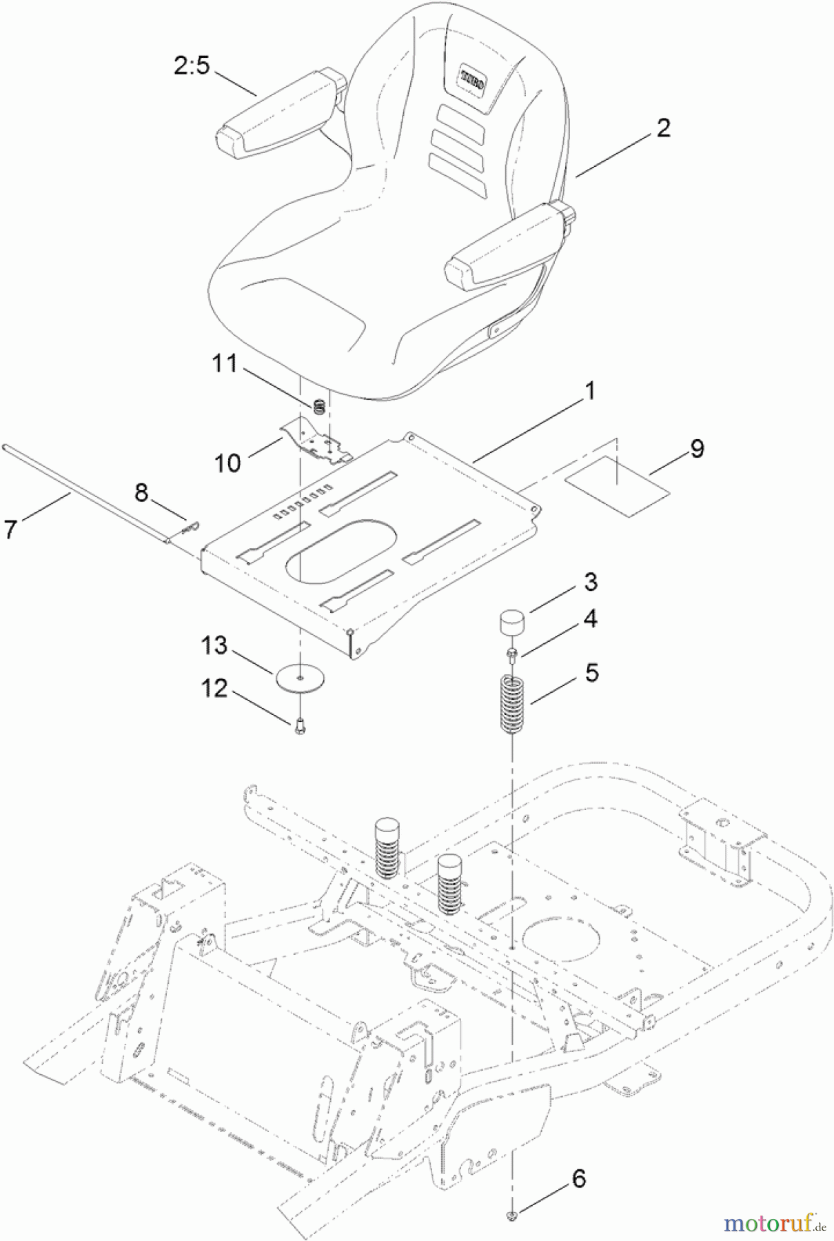 Toro Neu Mowers, Zero-Turn 74924 (ZX5420) - Toro TITAN ZX5420 Zero-Turn-Radius Riding Mower, 2011 (311000001-311999999) SEAT ASSEMBLY